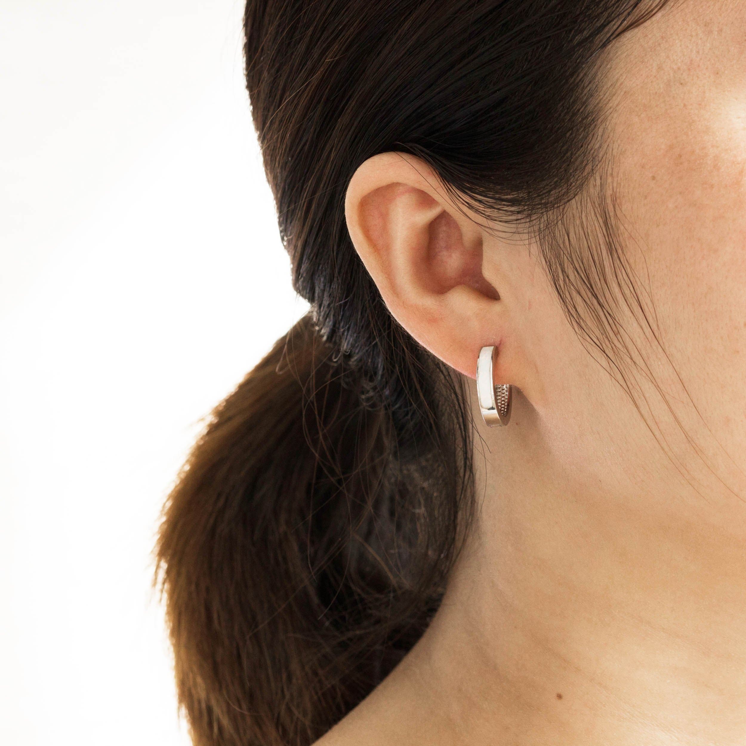 White Synthetic Opal Hoop Earrings