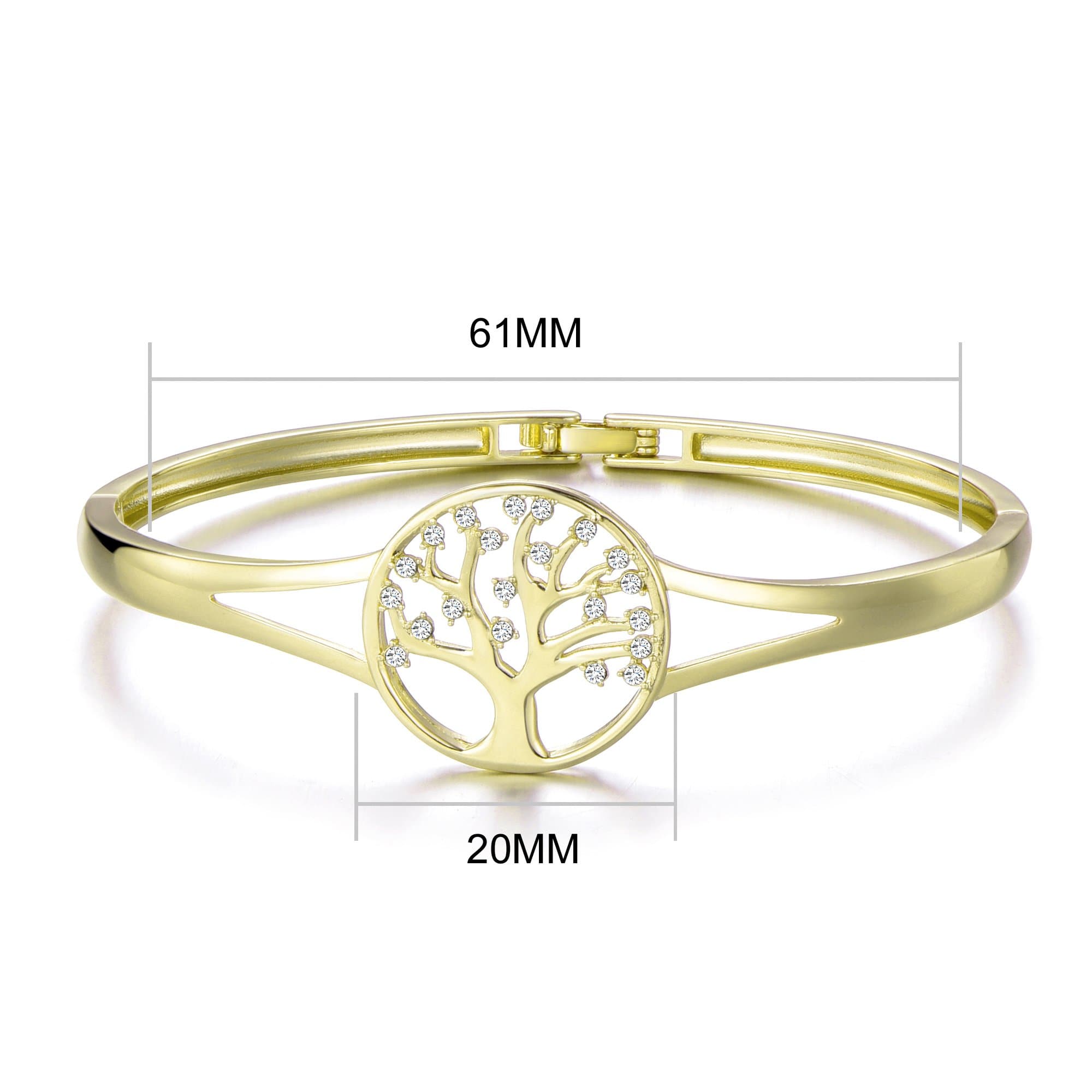 Gold Plated Tree of Life Cuff Bangle Created with Zircondia® Crystals