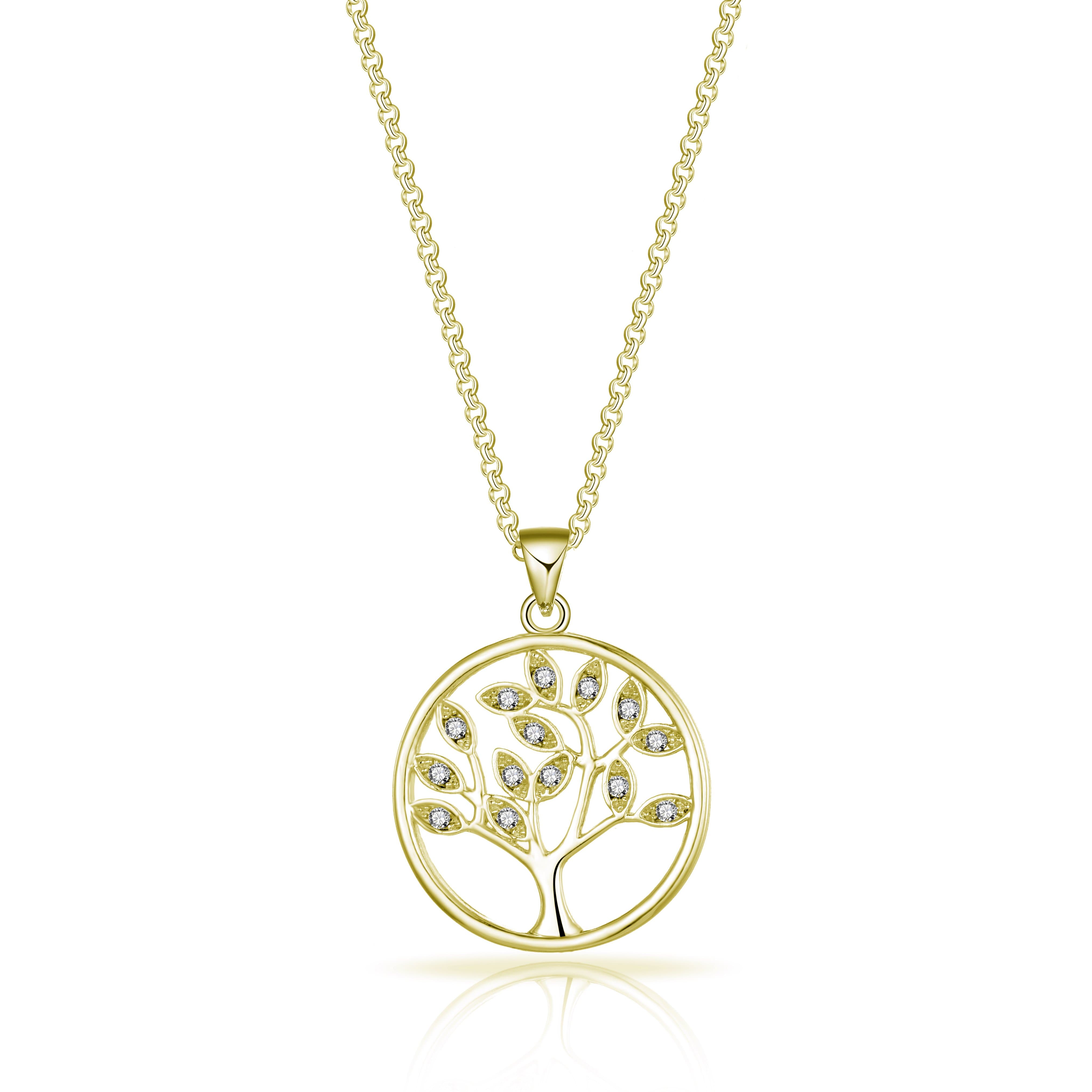 Gold Plated Tree of Life Necklace Created with Zircondia® Crystals