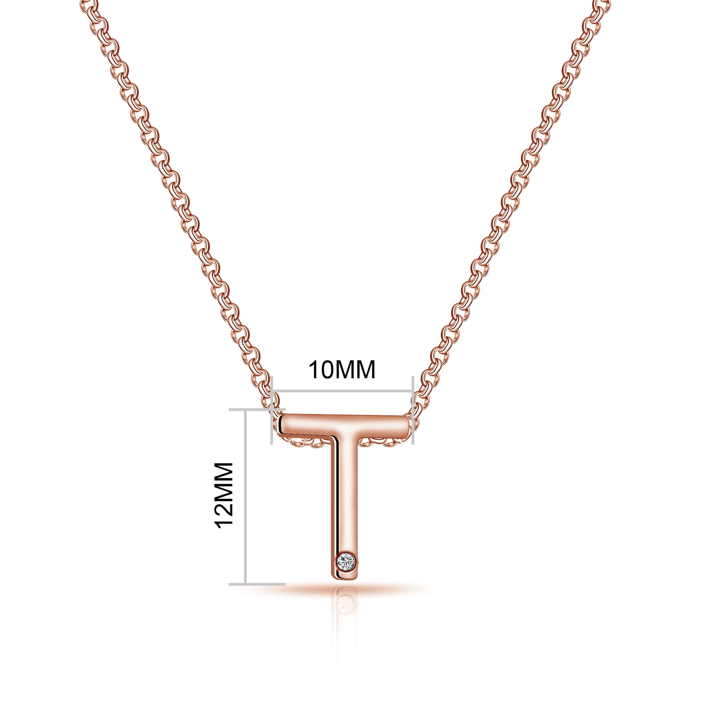 Rose Gold Plated Initial Necklace Letter T Created with Zircondia® Crystals