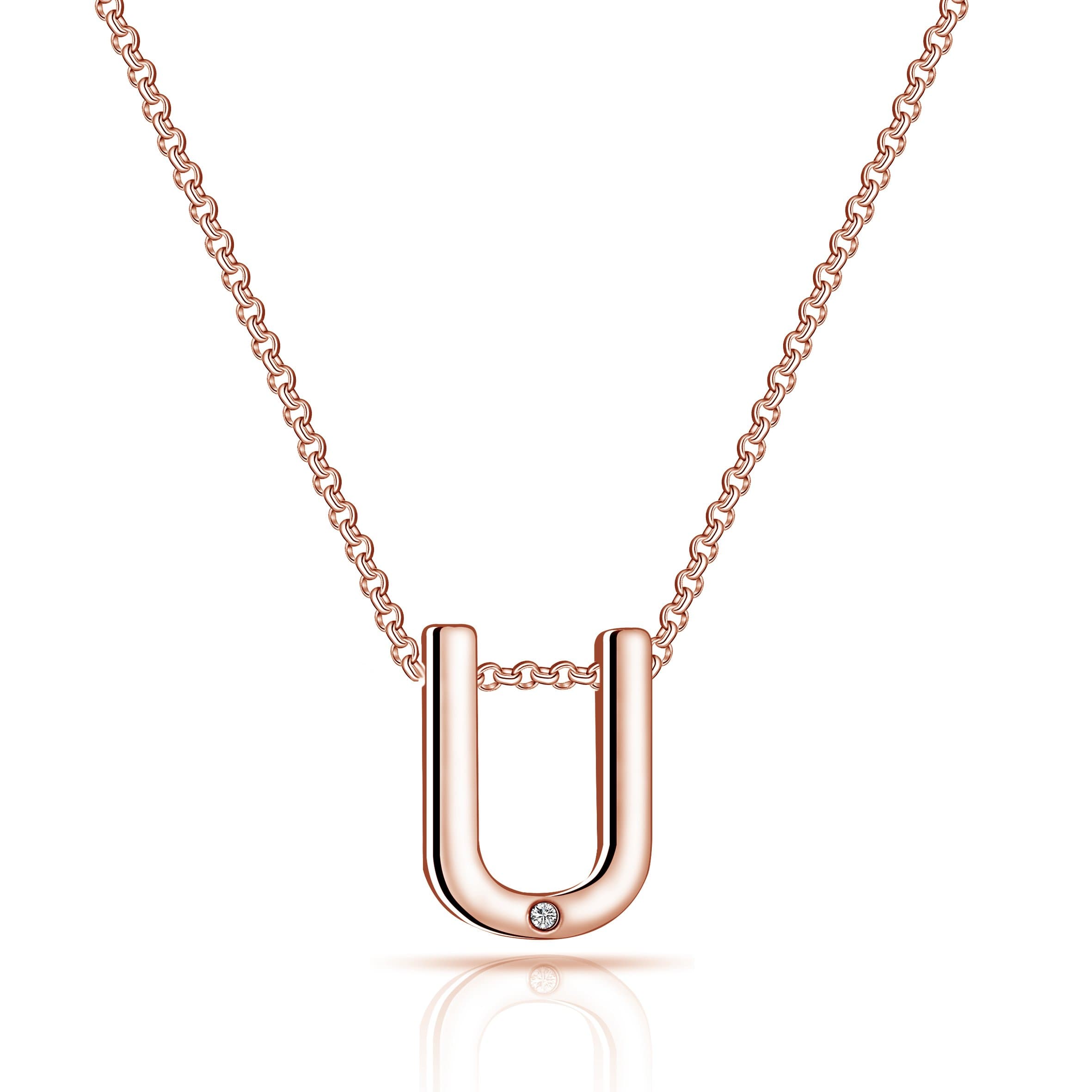 Rose Gold Plated Initial Necklace Letter U Created with Zircondia® Crystals