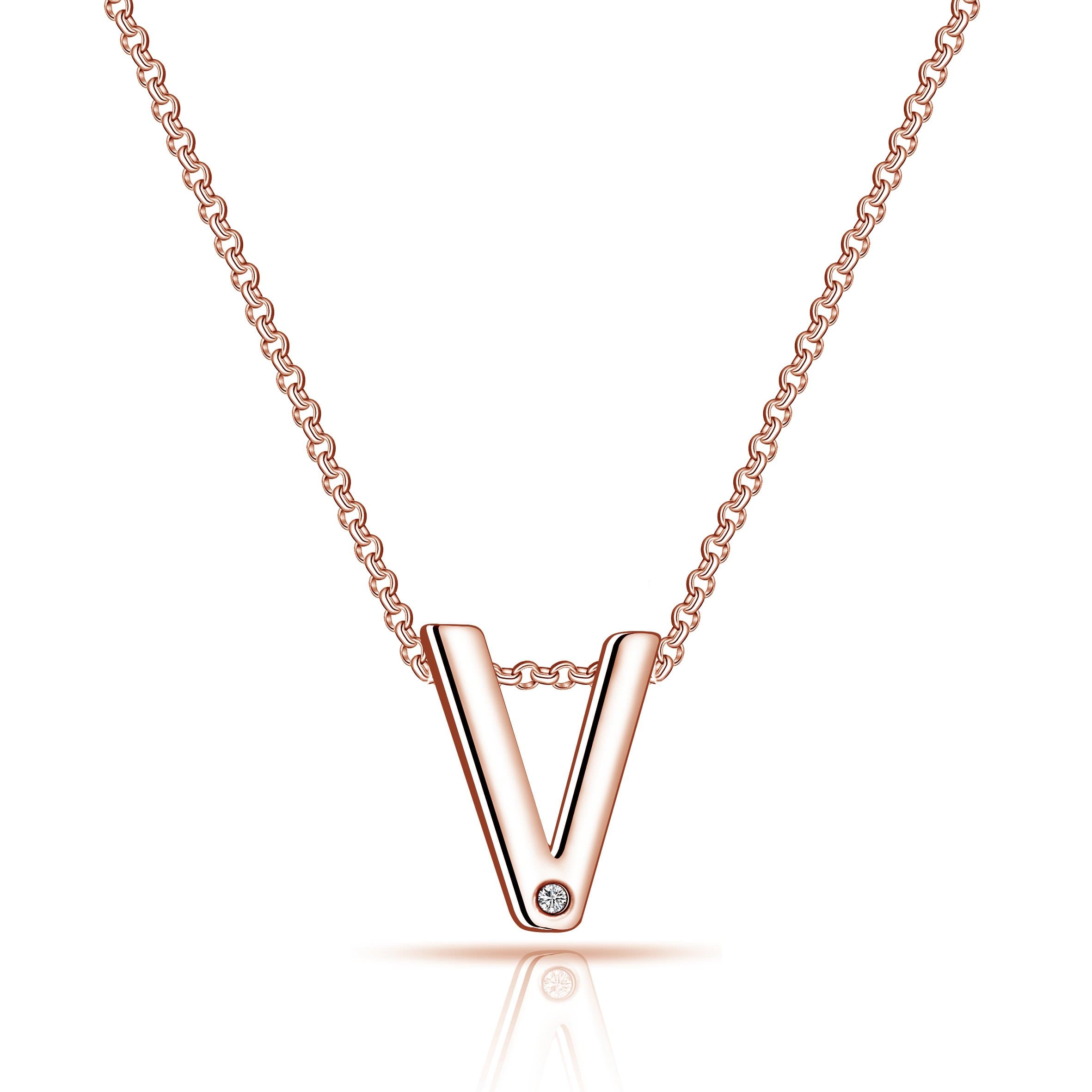 Rose Gold Plated Initial Necklace Letter V Created with Zircondia® Crystals