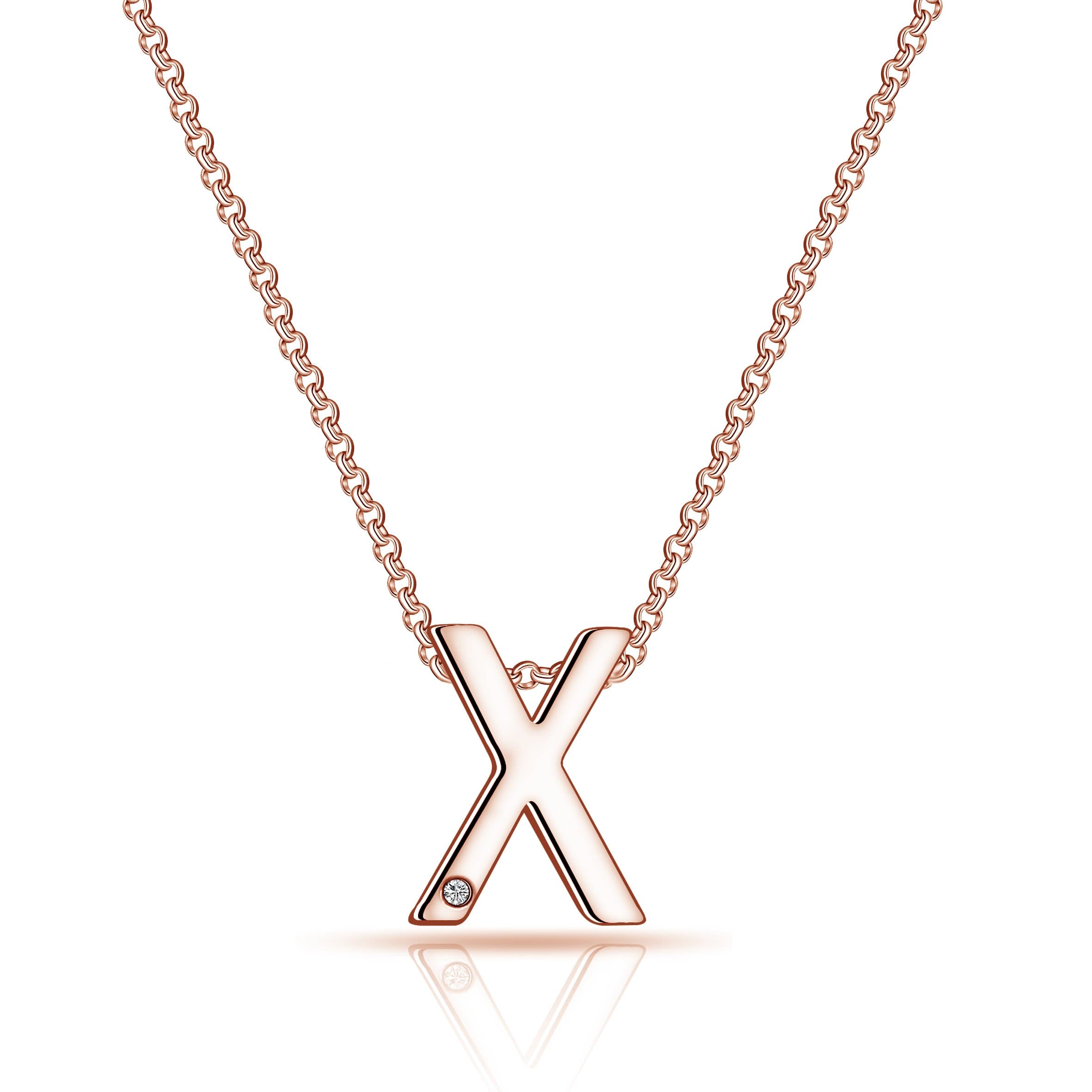 Rose Gold Plated Initial Necklace Letter X Created with Zircondia® Crystals