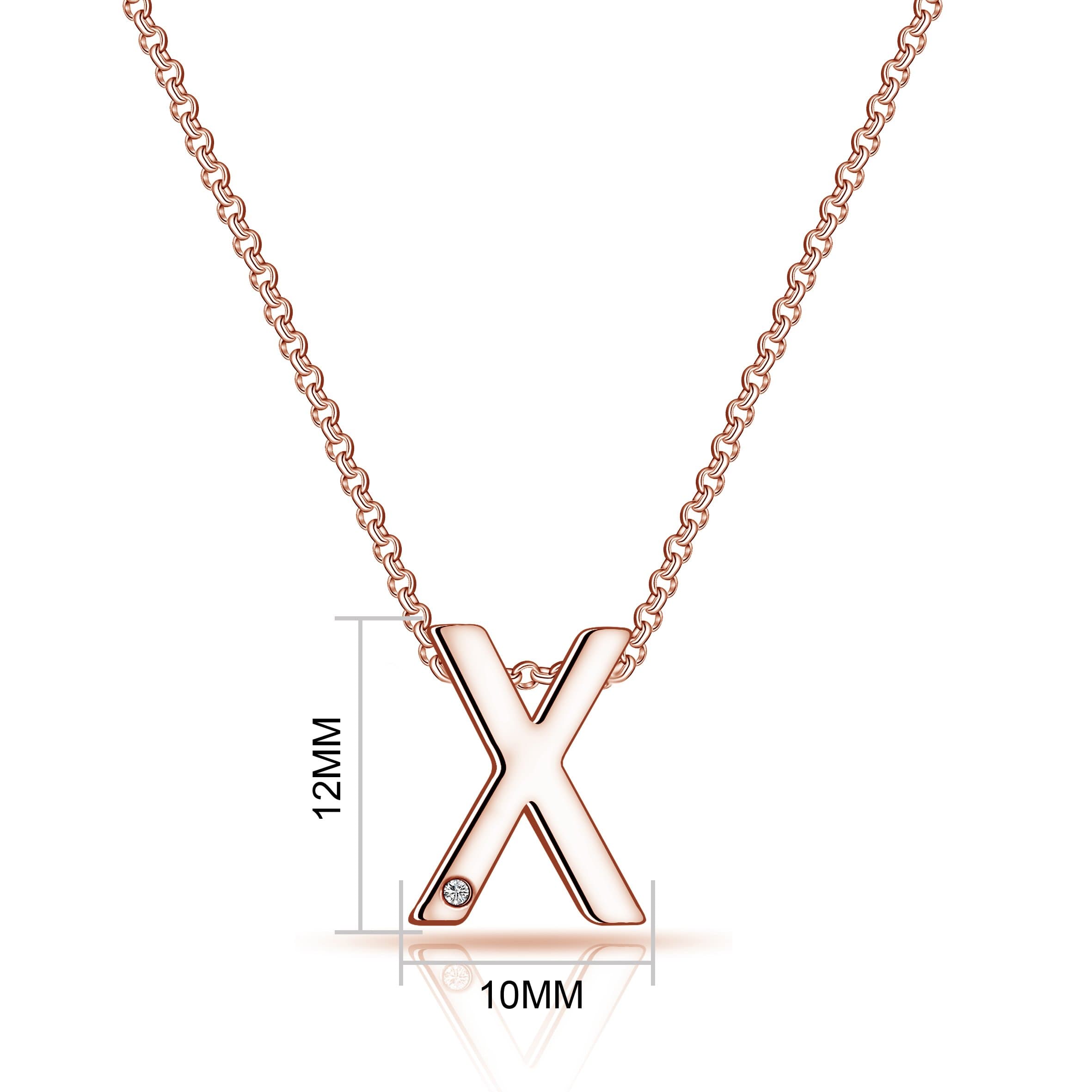 Rose Gold Plated Initial Necklace Letter X Created with Zircondia® Crystals