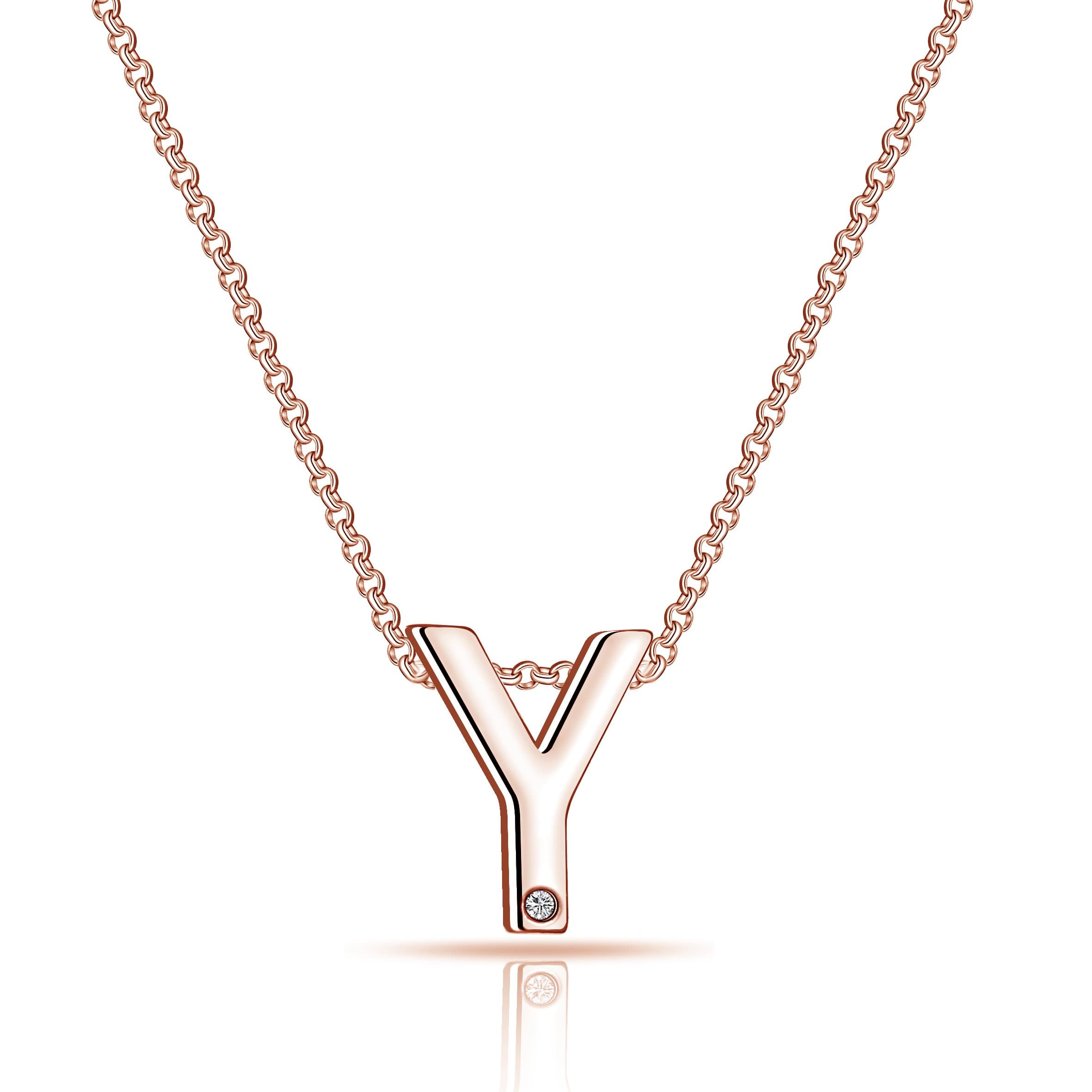 Rose Gold Plated Initial Necklace Letter Y Created with Zircondia® Crystals