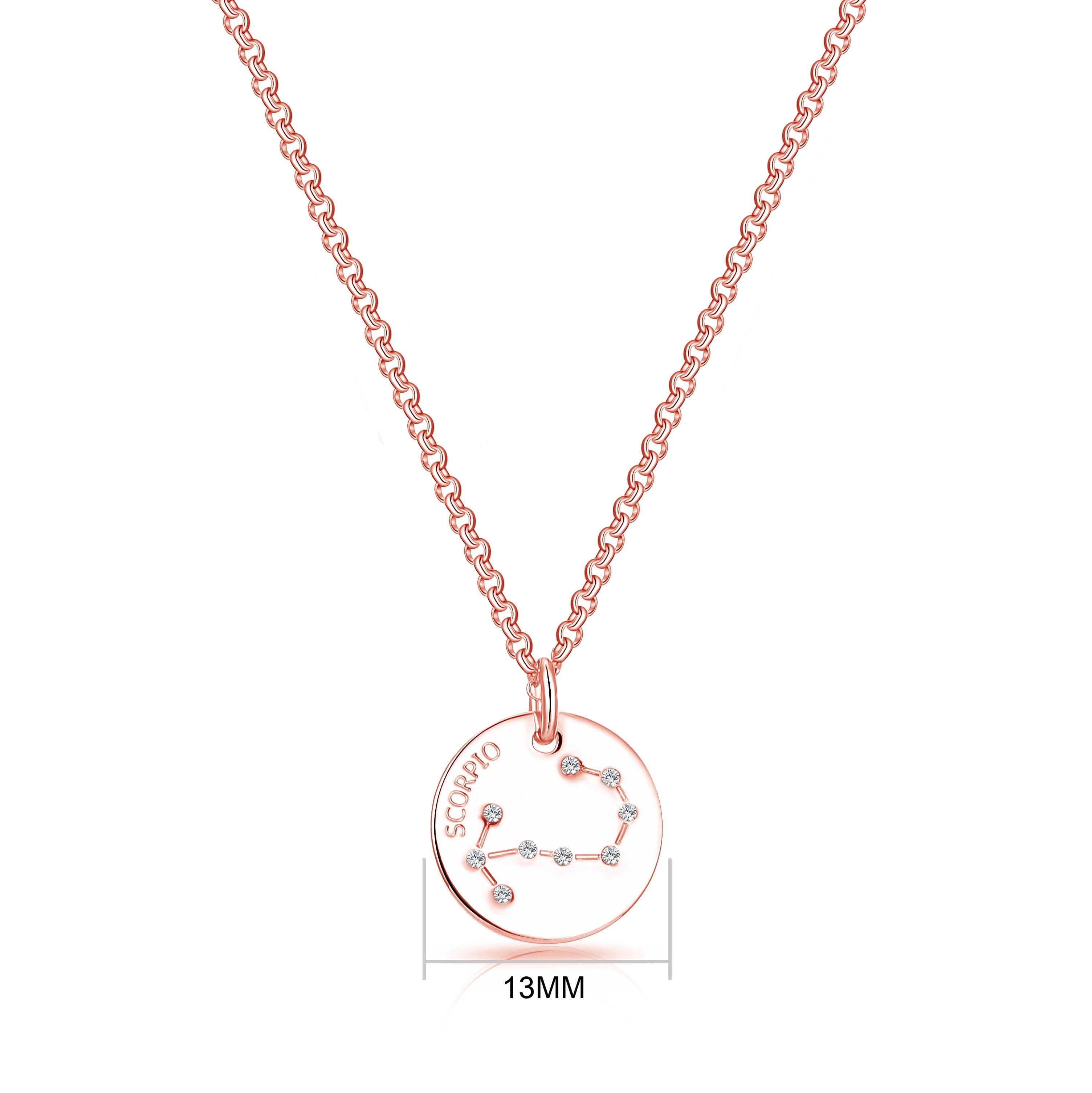 Rose Gold Plated Scorpio Star Sign Disc Necklace Created with Zircondia® Crystals