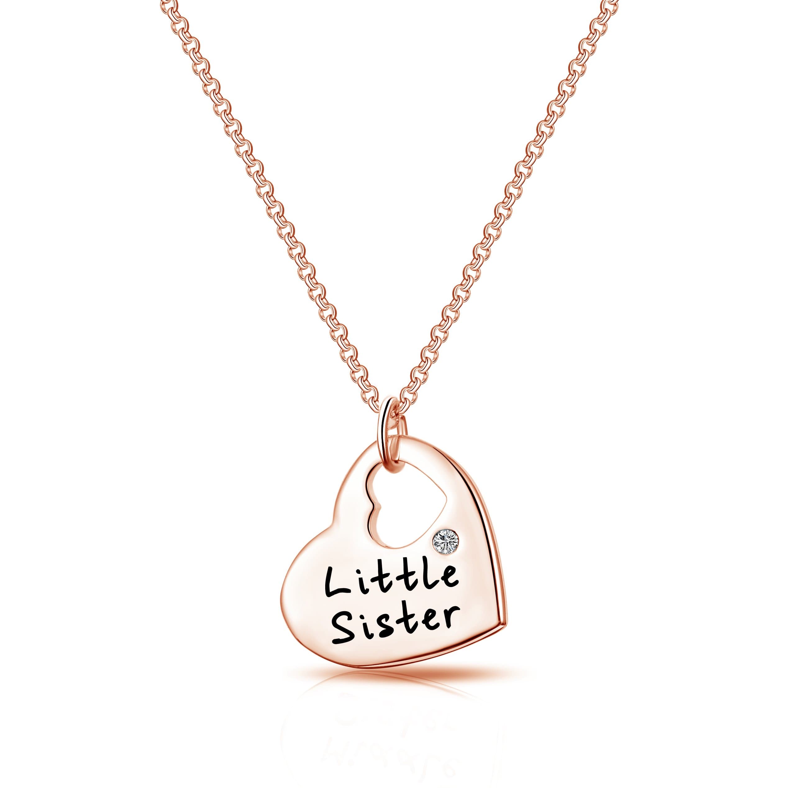 Rose Gold Plated Little Sister Heart Necklace Created with Zircondia® Crystals