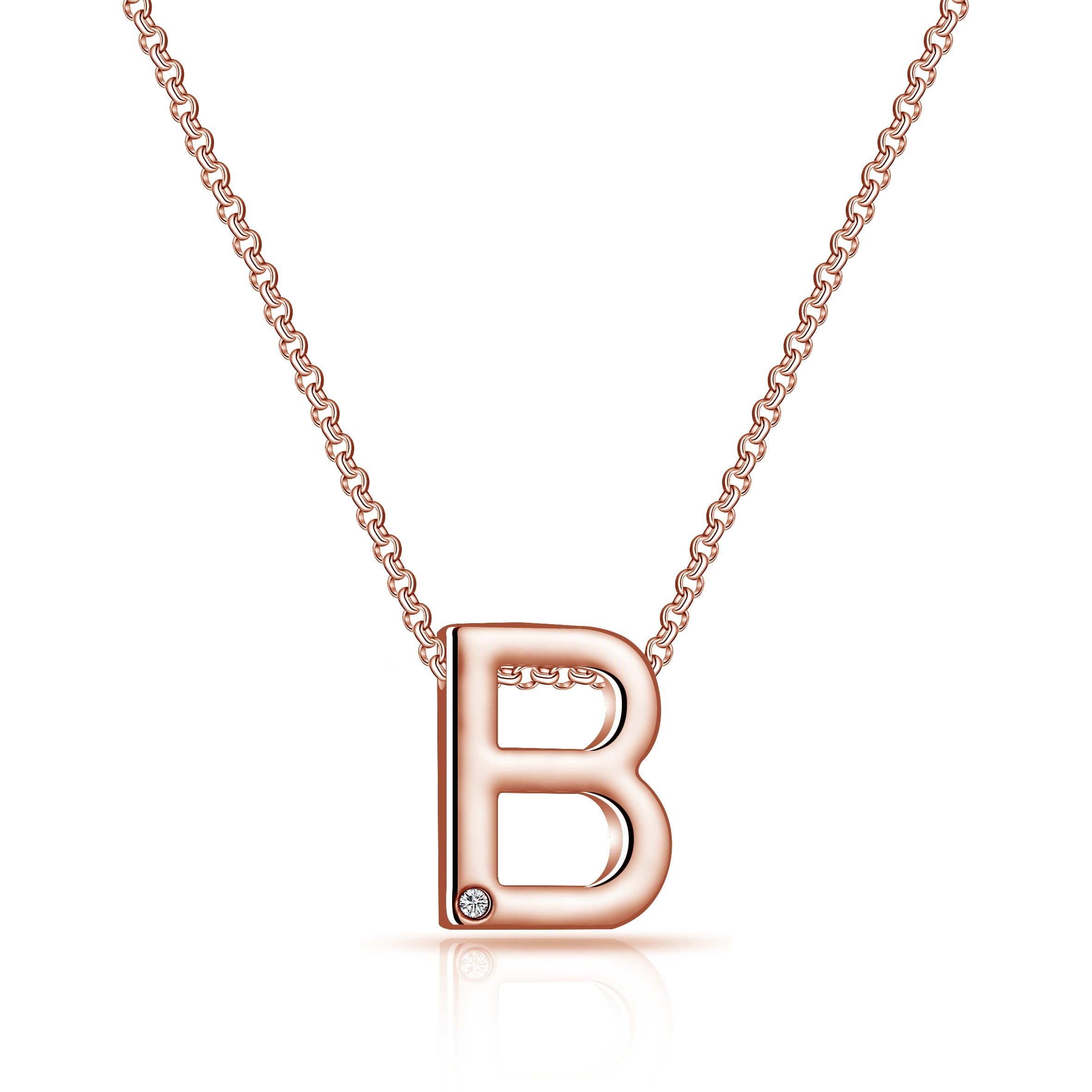 Rose Gold Plated Initial Necklace Letter B Created with Zircondia® Crystals
