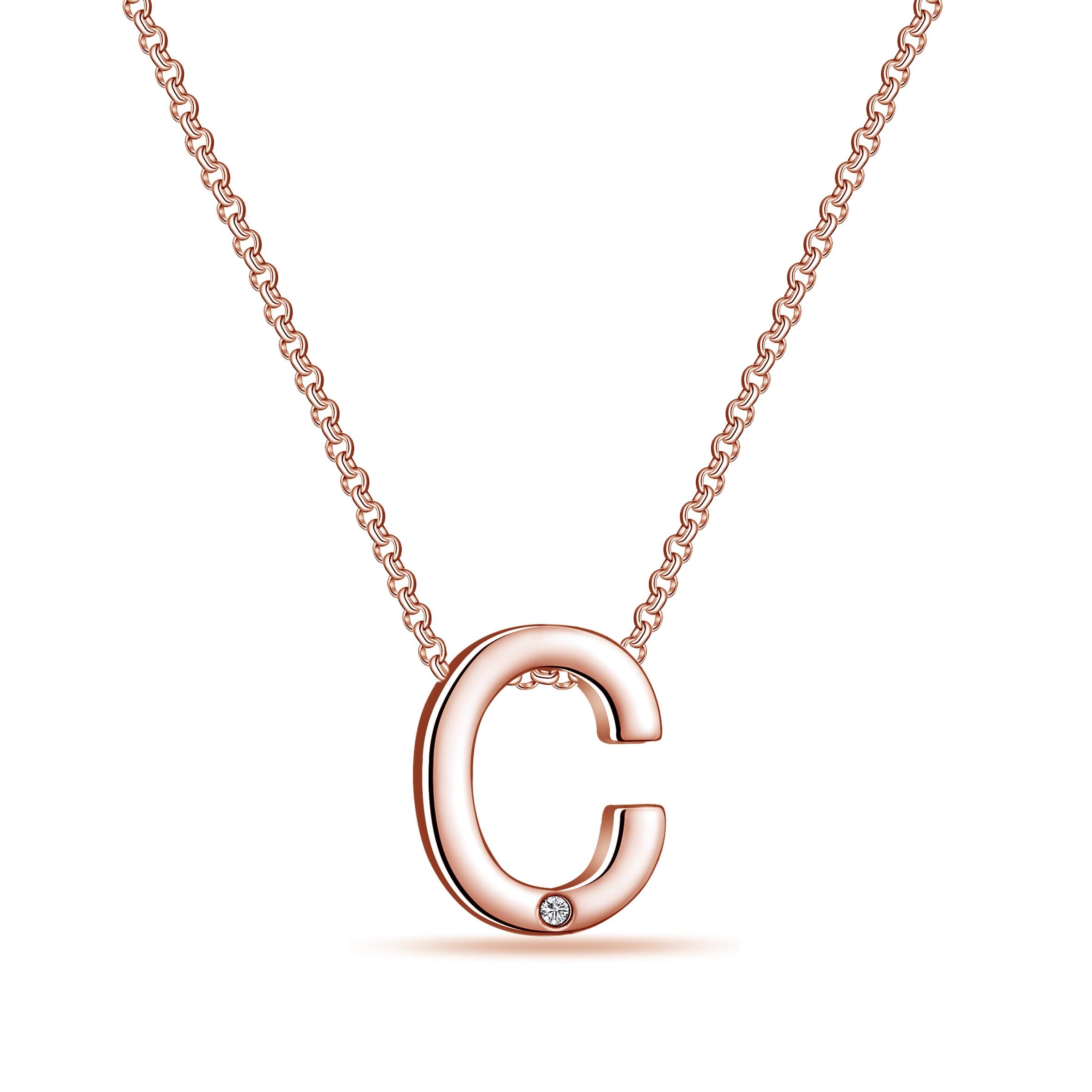 Rose Gold Plated Initial Necklace Letter C Created with Zircondia® Crystals