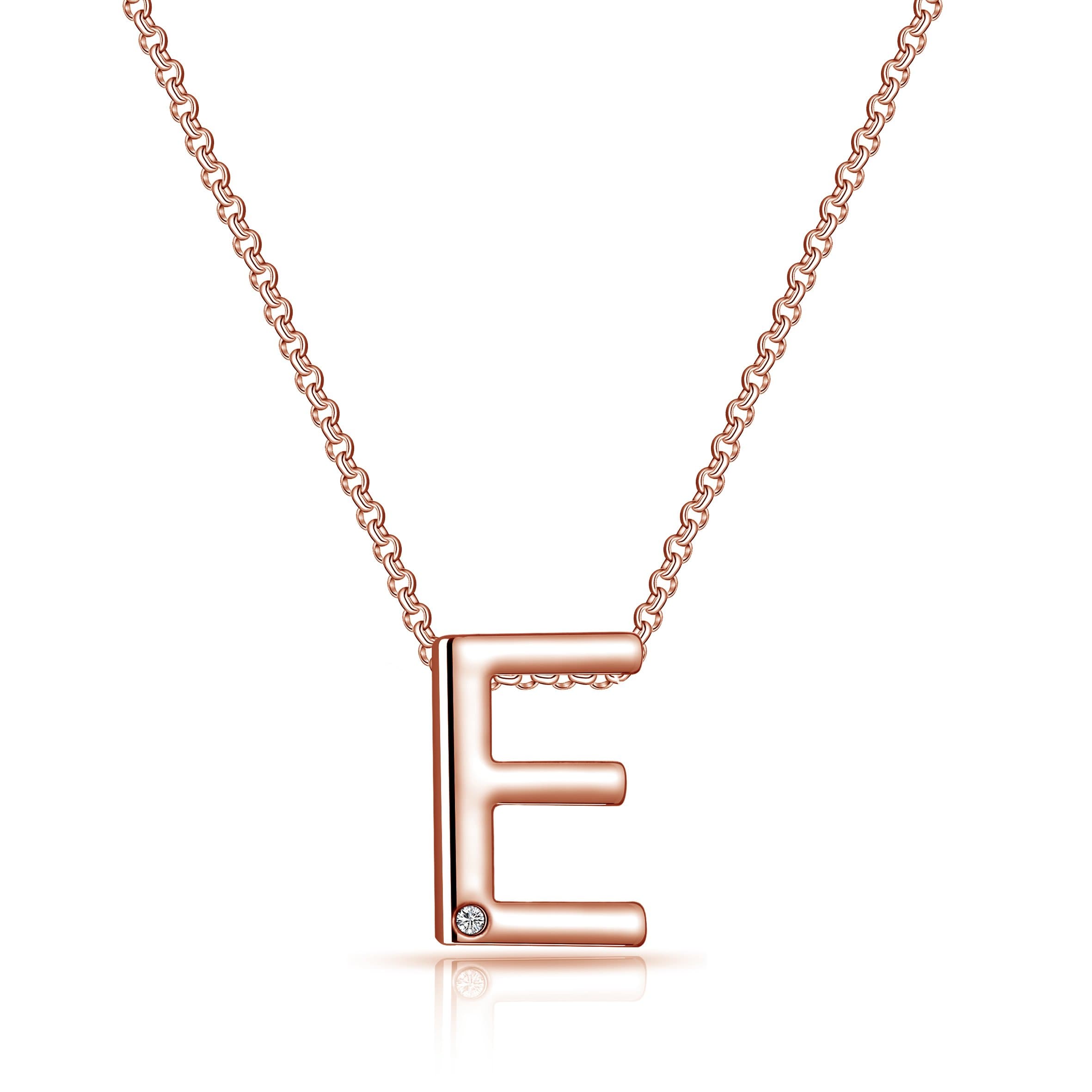 Rose Gold Plated Initial Necklace Letter E Created with Zircondia® Crystals