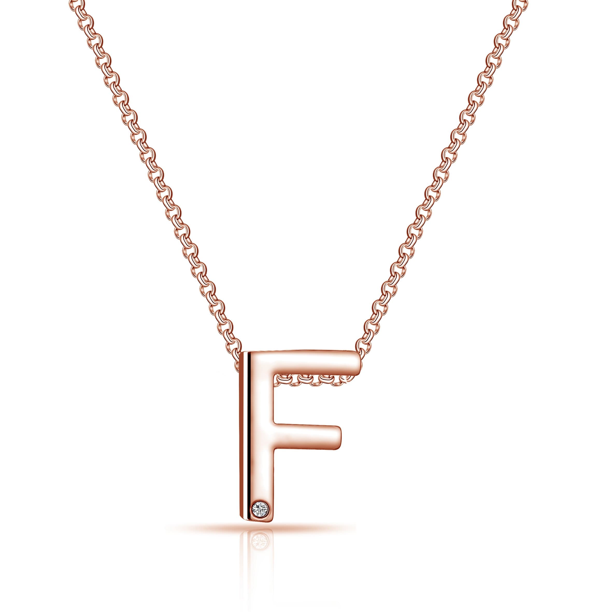 Rose Gold Plated Initial Necklace Letter F Created with Zircondia® Crystals