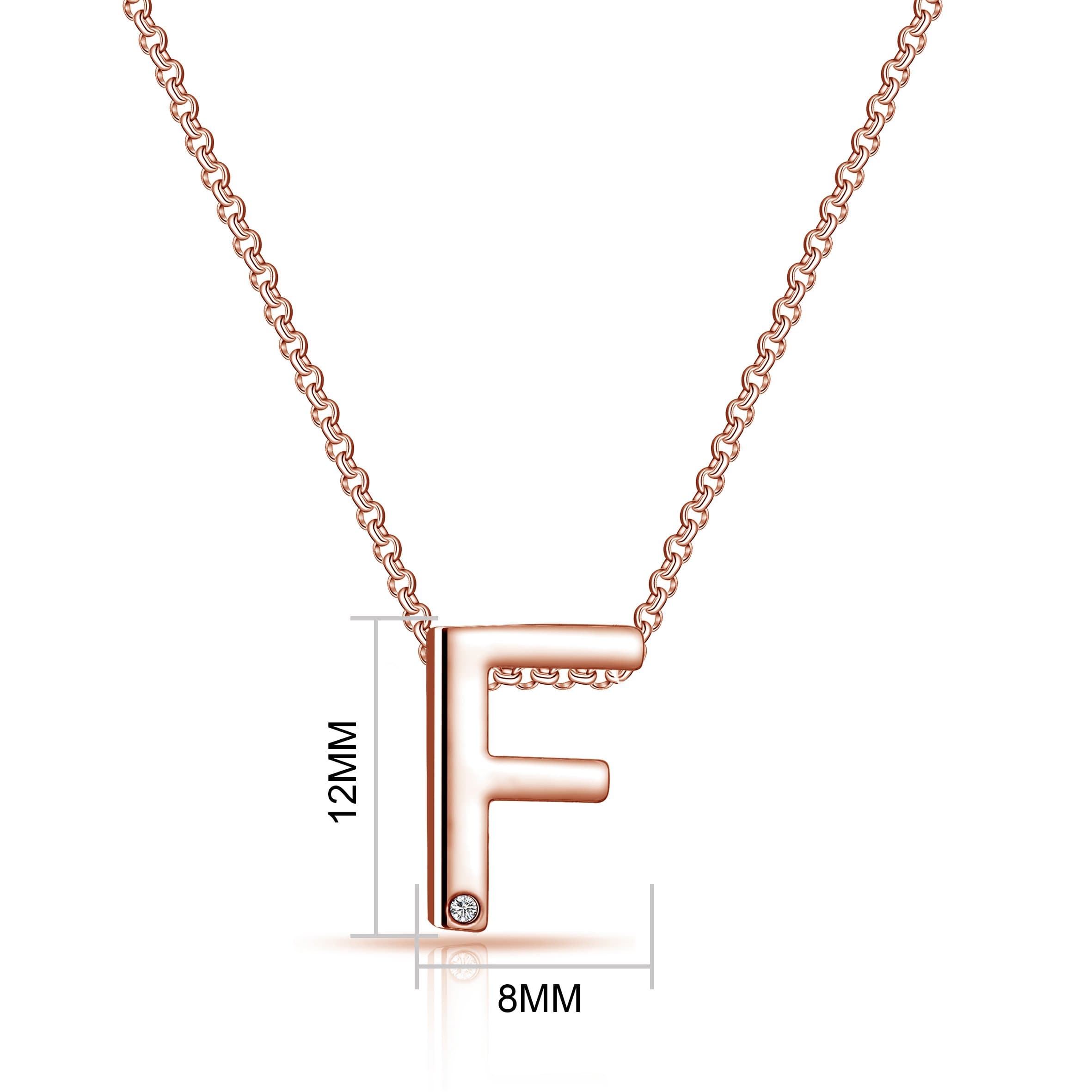 Rose Gold Plated Initial Necklace Letter F Created with Zircondia® Crystals