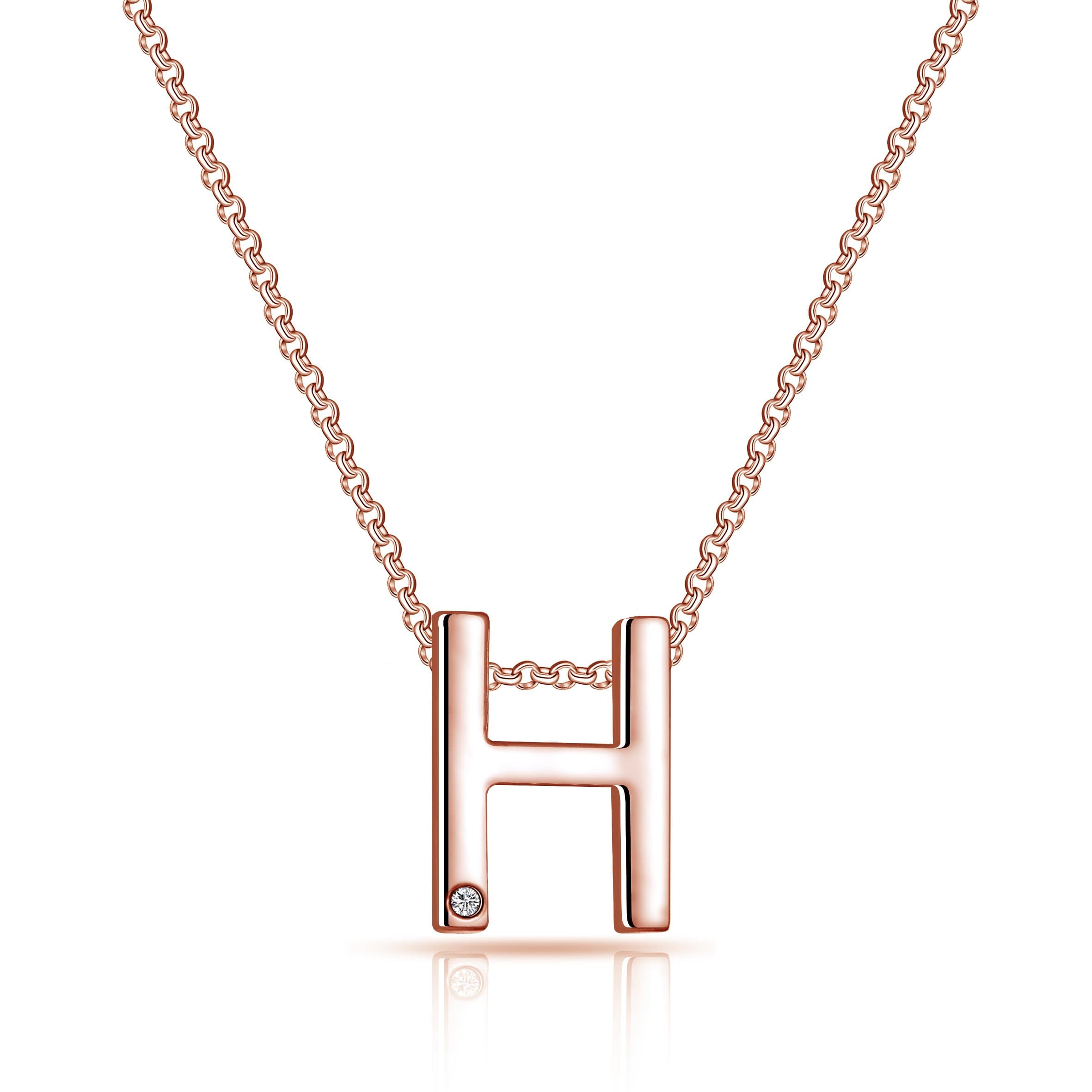 Rose Gold Plated Initial Necklace Letter H Created with Zircondia® Crystals