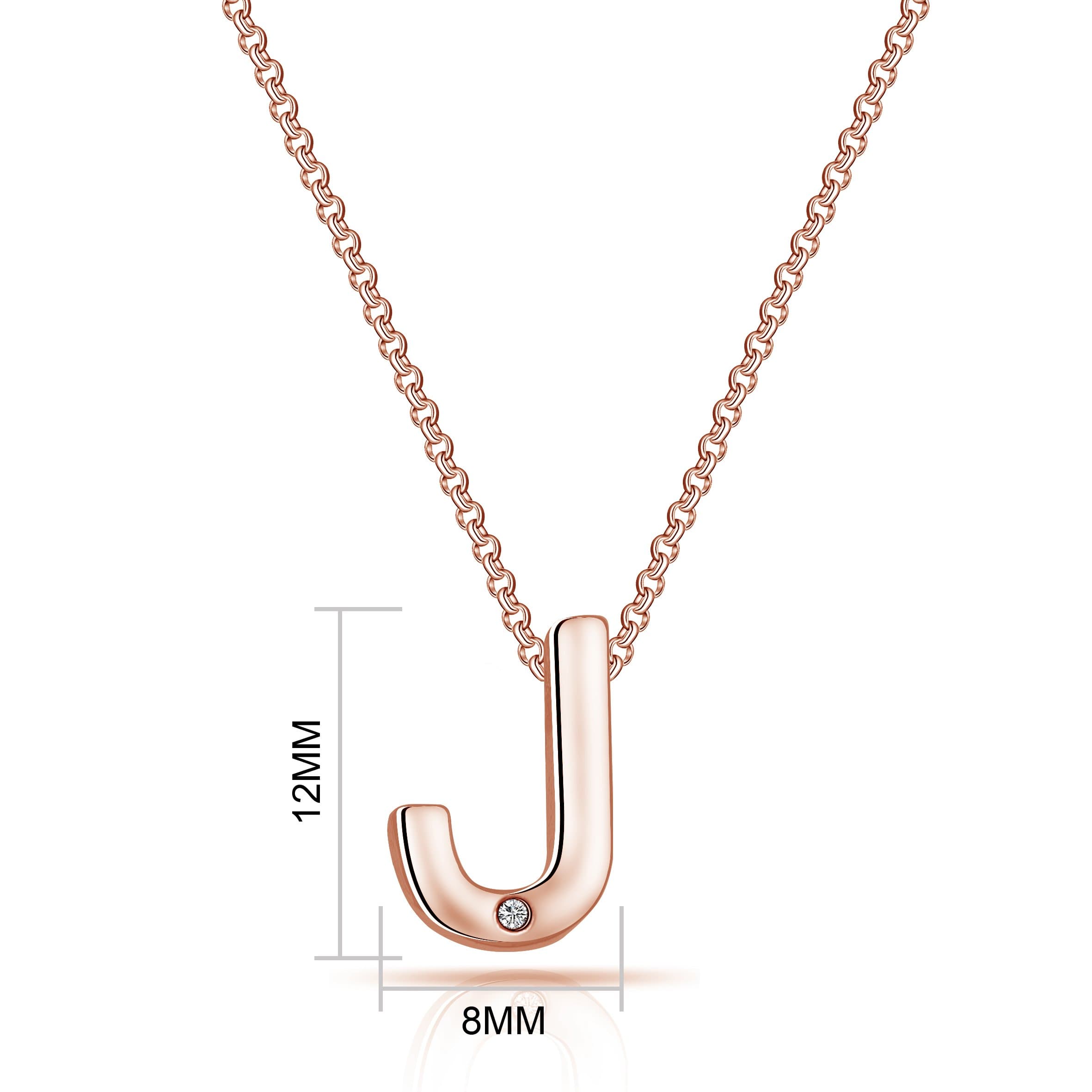 Rose Gold Plated Initial Necklace Letter J Created with Zircondia® Crystals