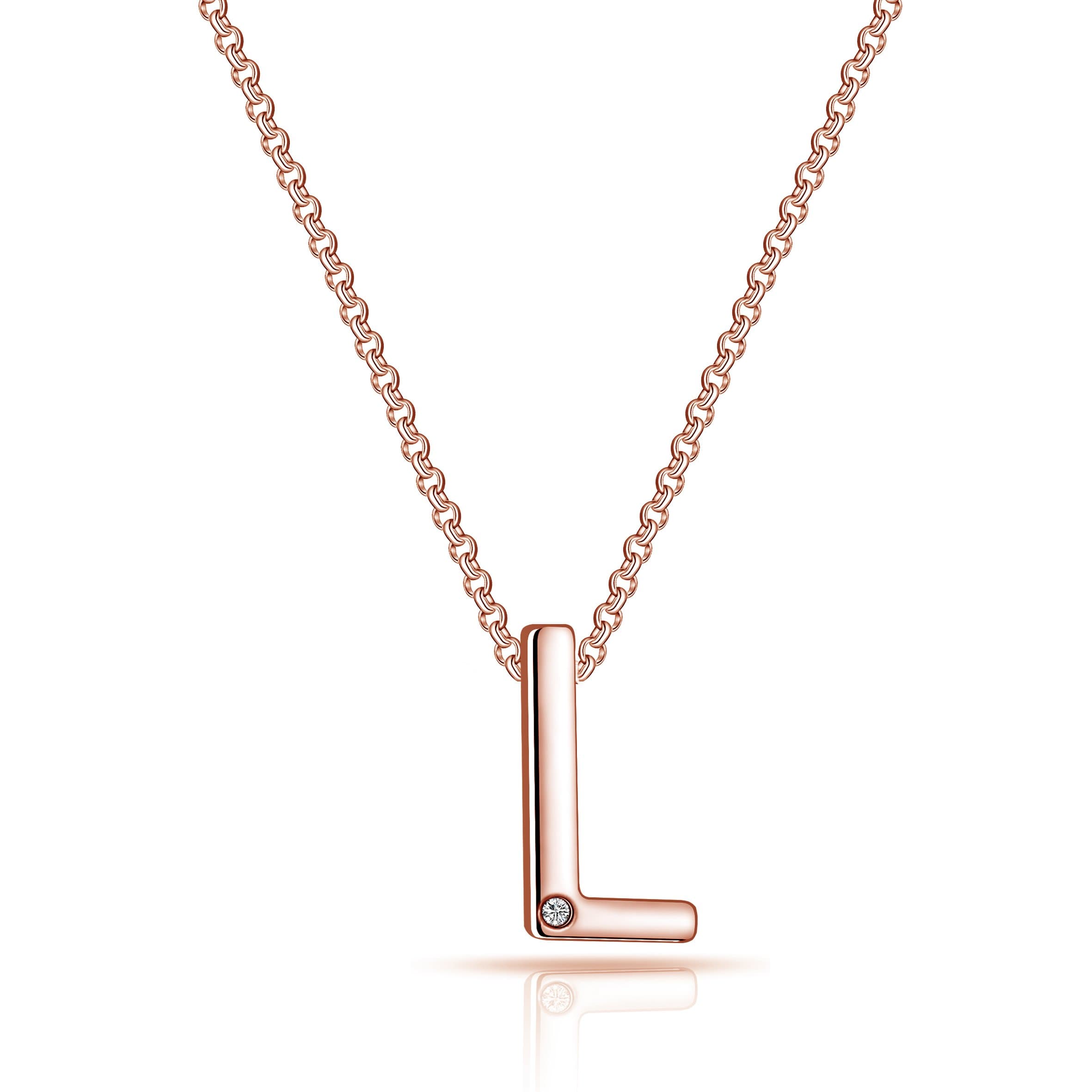 Rose Gold Plated Initial Necklace Letter L Created with Zircondia® Crystals