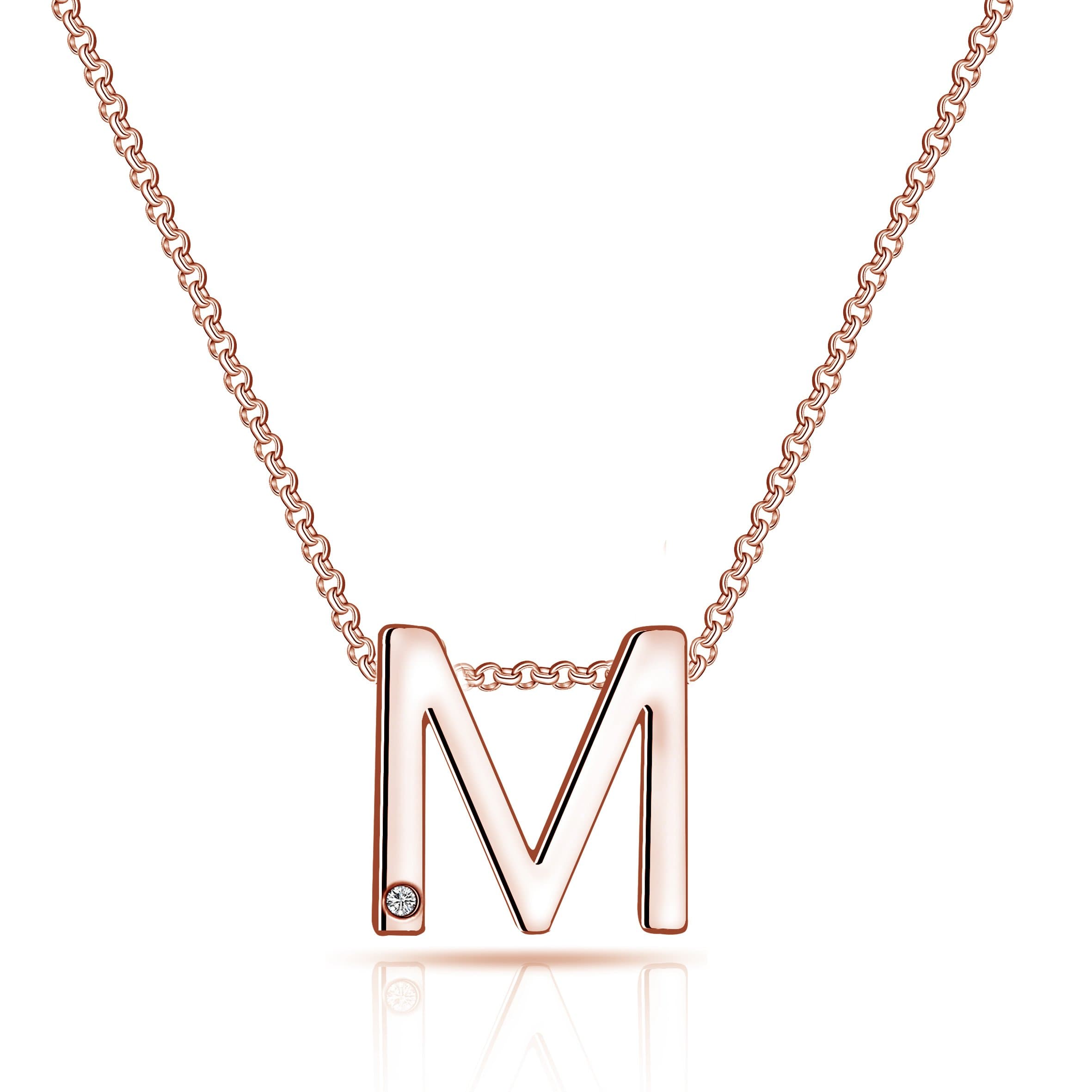 Rose Gold Plated Initial Necklace Letter M Created with Zircondia® Crystals