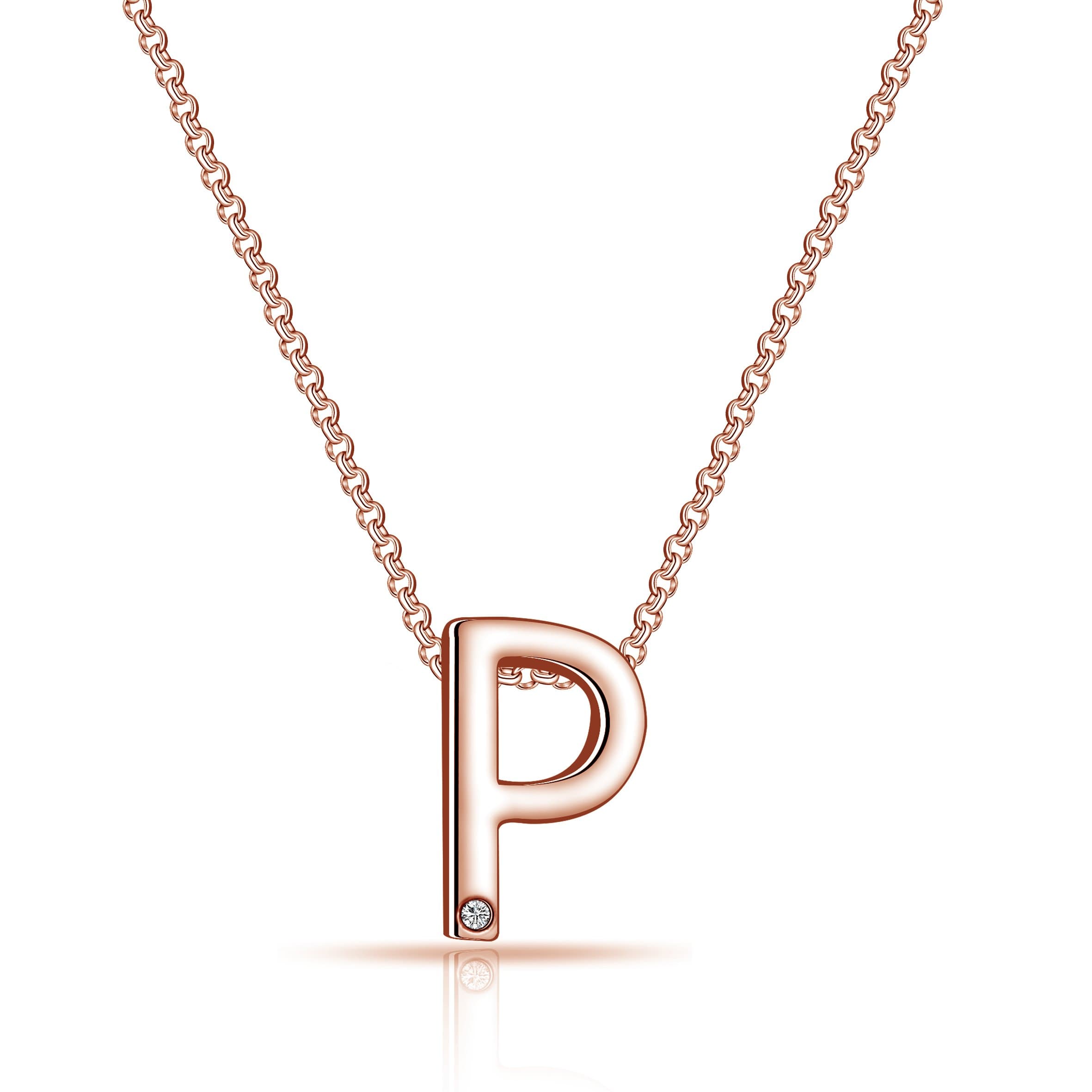 Rose Gold Plated Initial Necklace Letter P Created with Zircondia® Crystals
