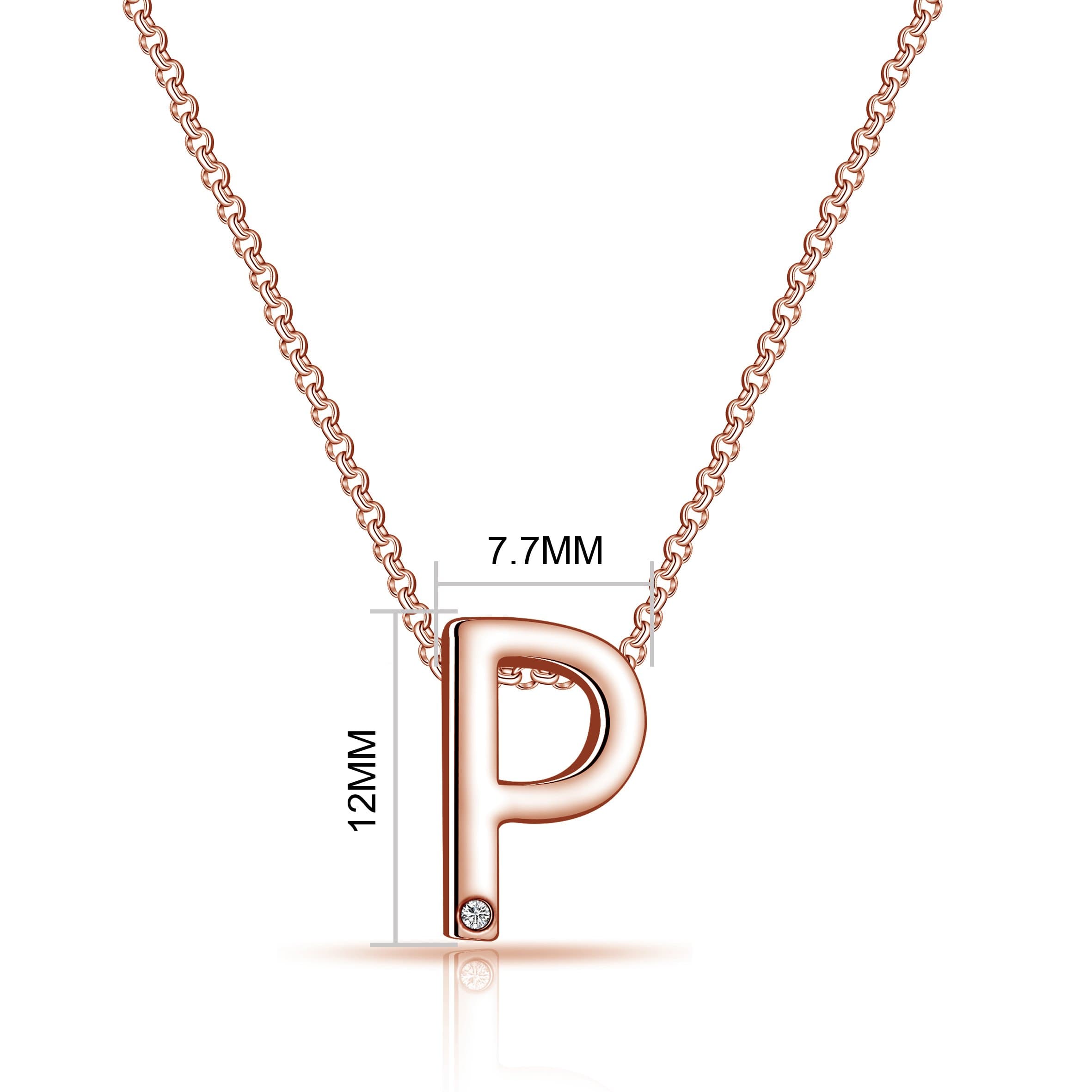 Rose Gold Plated Initial Necklace Letter P Created with Zircondia® Crystals