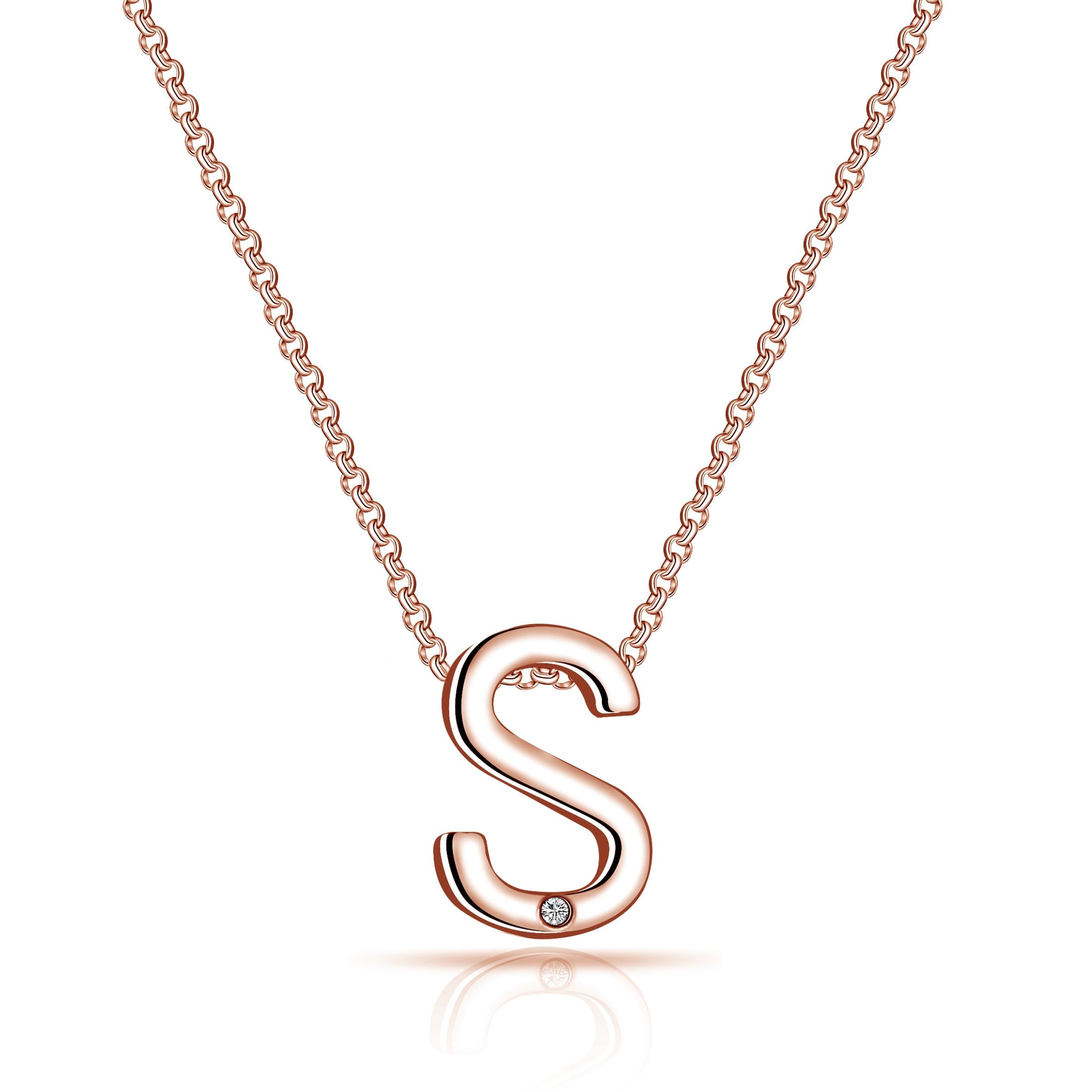 Rose Gold Plated Initial Necklace Letter S Created with Zircondia® Crystals