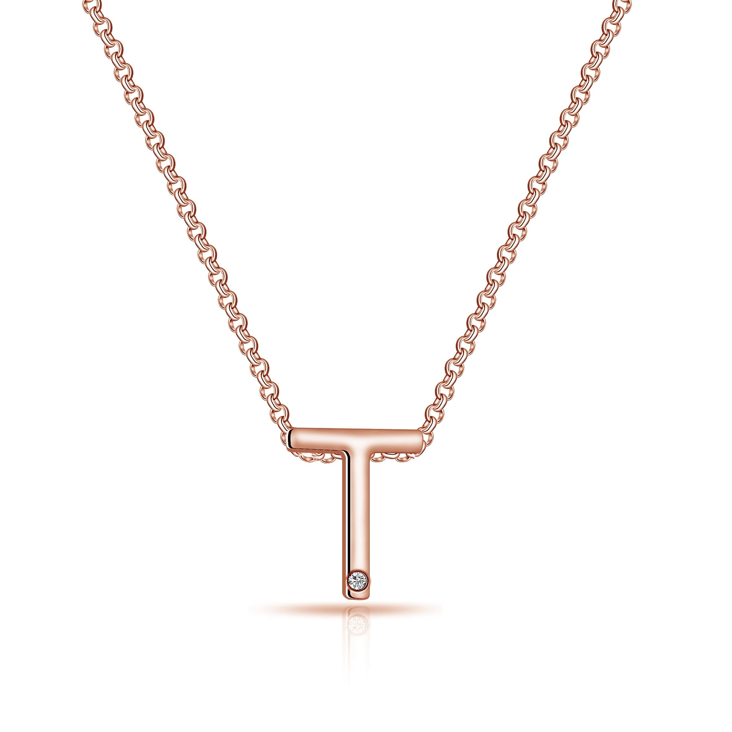 Rose Gold Plated Initial Necklace Letter T Created with Zircondia® Crystals