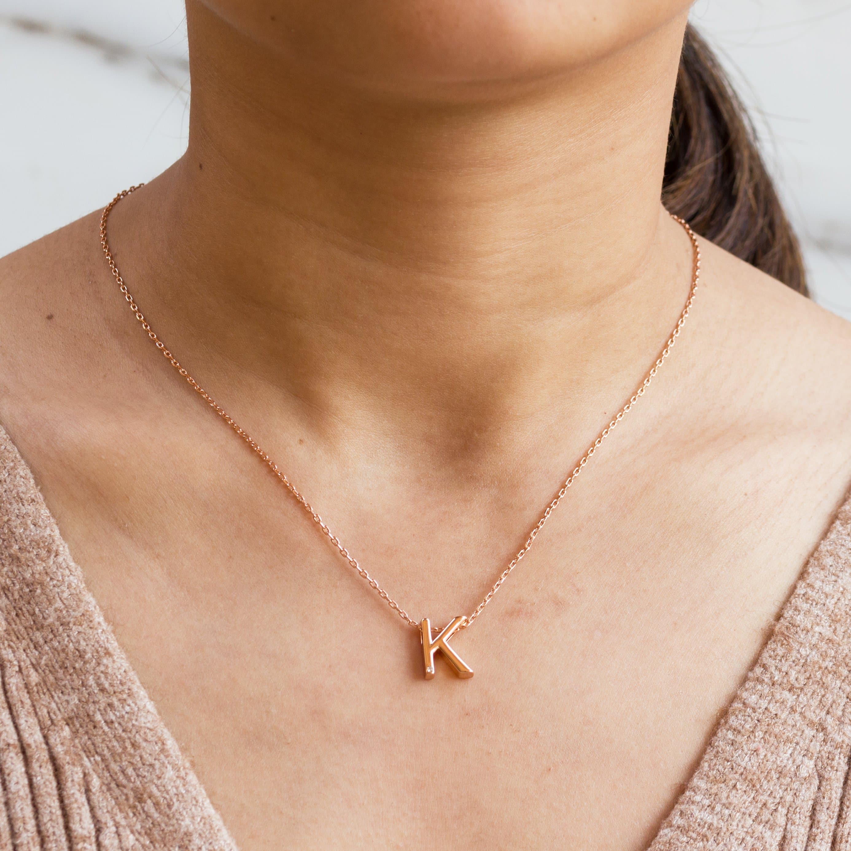 Rose Gold Plated Initial Necklace Letter K Created with Zircondia® Crystals