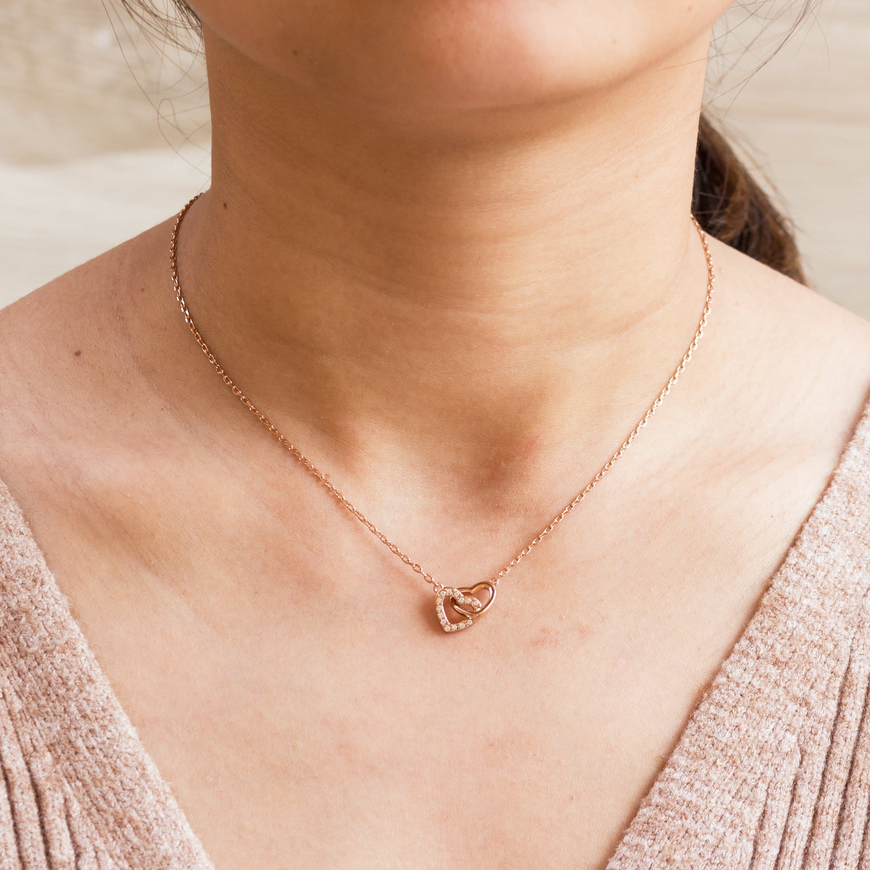 Rose Gold Plated Heart Link Necklace Created with Zircondia® Crystals