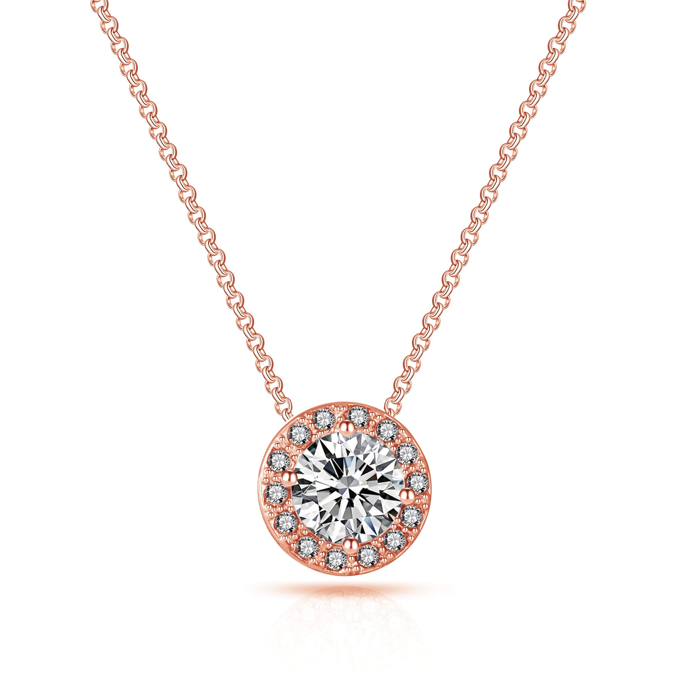 Rose Gold Plated Halo Necklace Created with Zircondia® Crystals