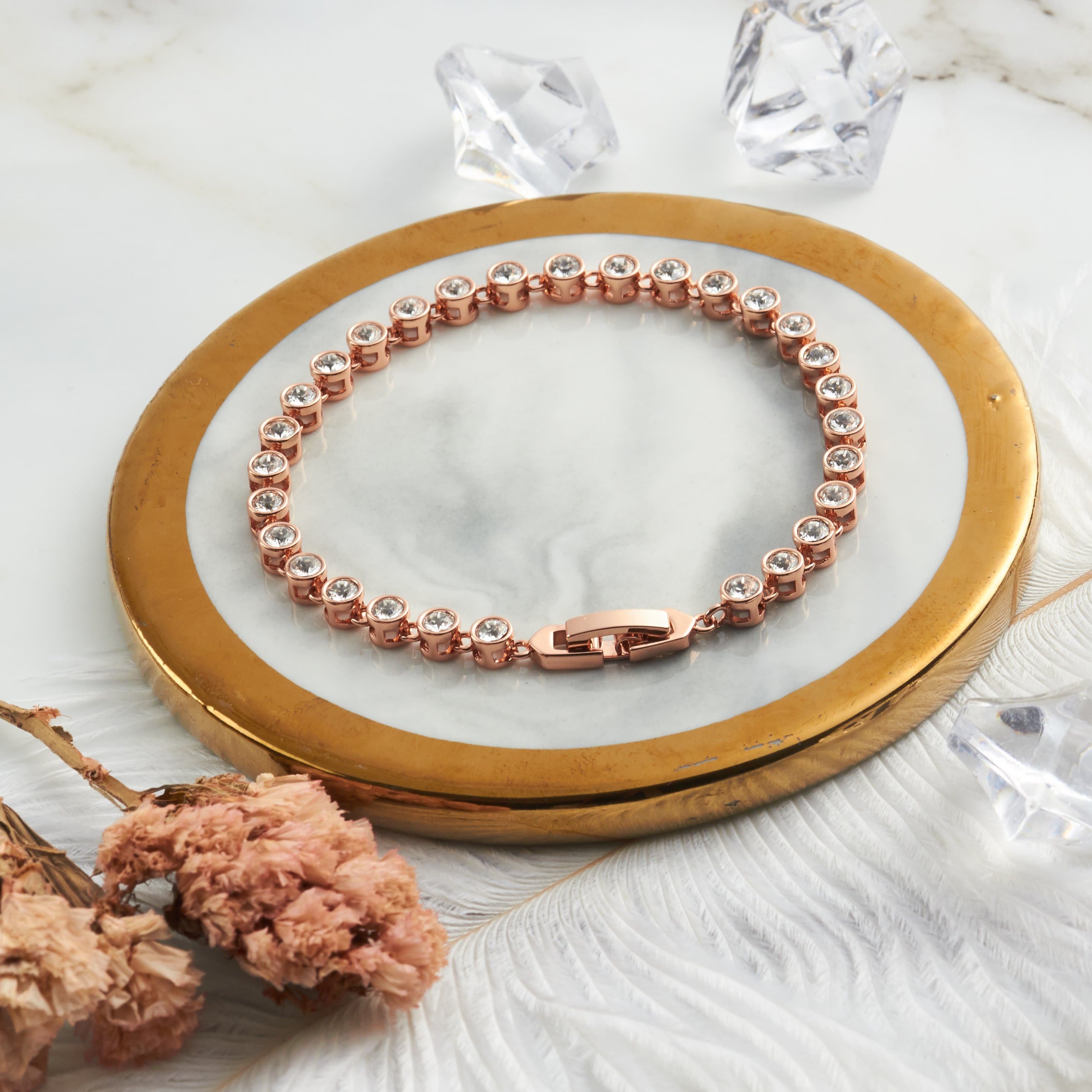 Rose Gold Plated Solitaire Bracelet Created with Zircondia® Crystals