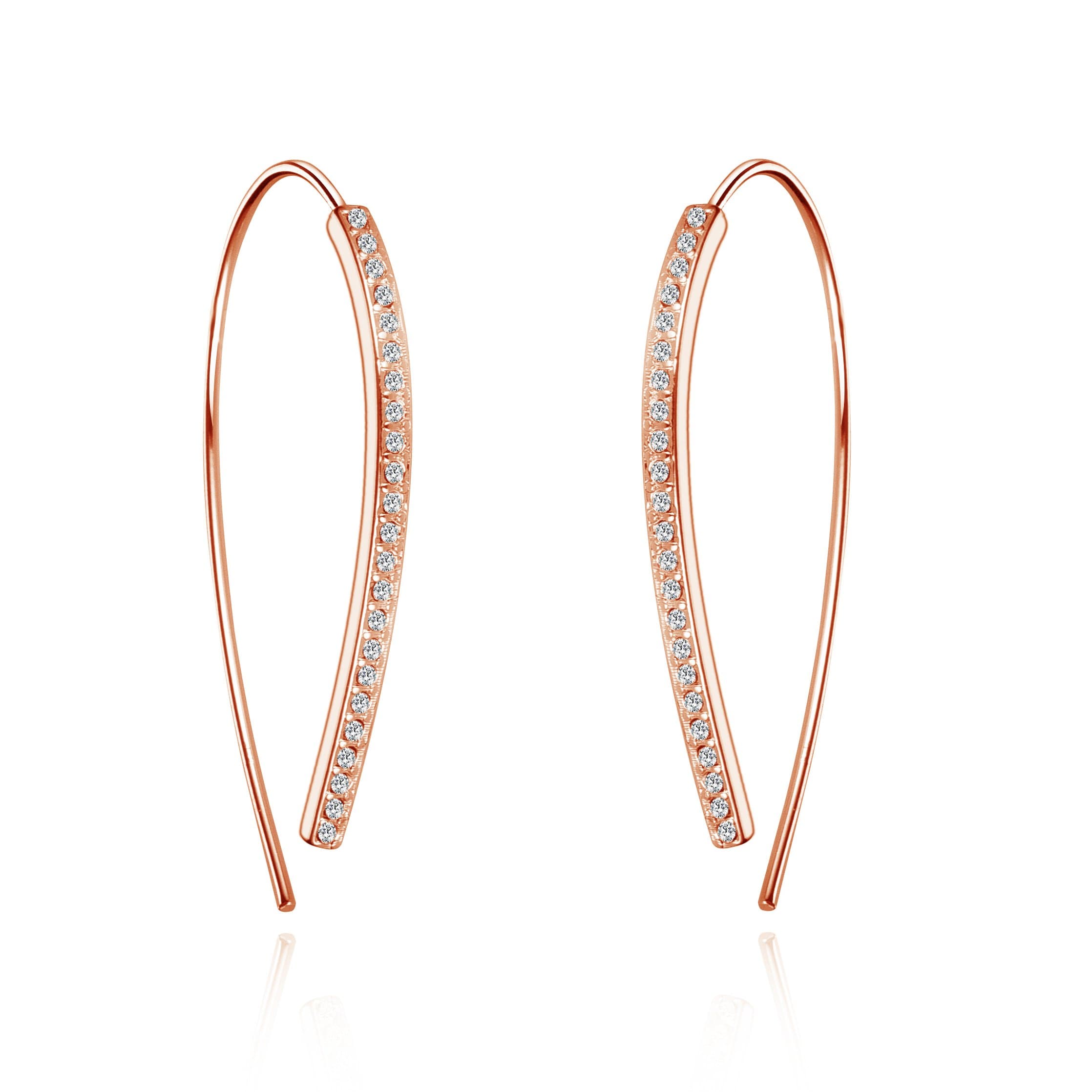 Rose Gold Plated Thread Earrings Created with Zircondia® Crystals by Philip Jones Jewellery