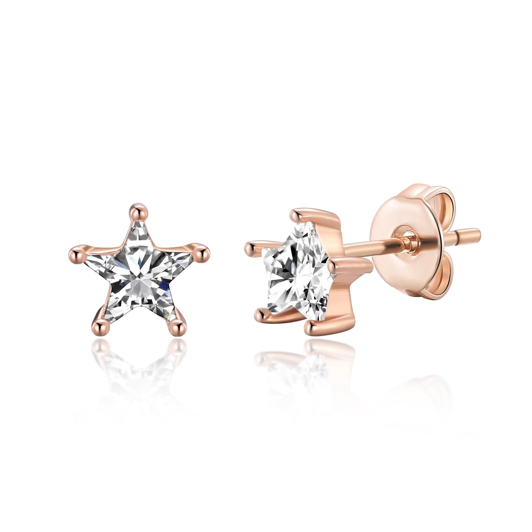 Rose Gold Plated Star Earrings Created with Zircondia® Crystals by Philip Jones Jewellery