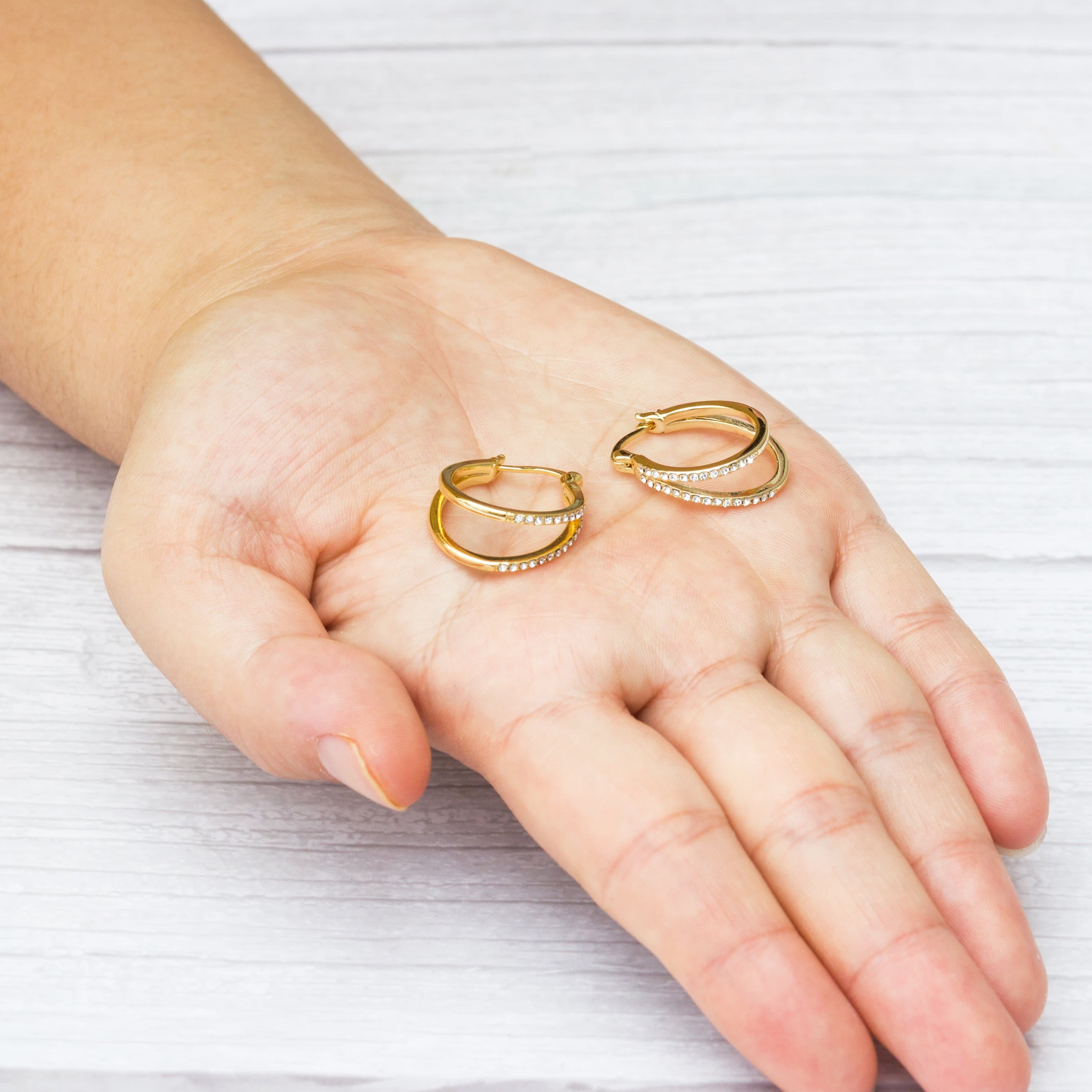 Gold Plated Double Hoop Earrings Created with Zircondia® Crystals