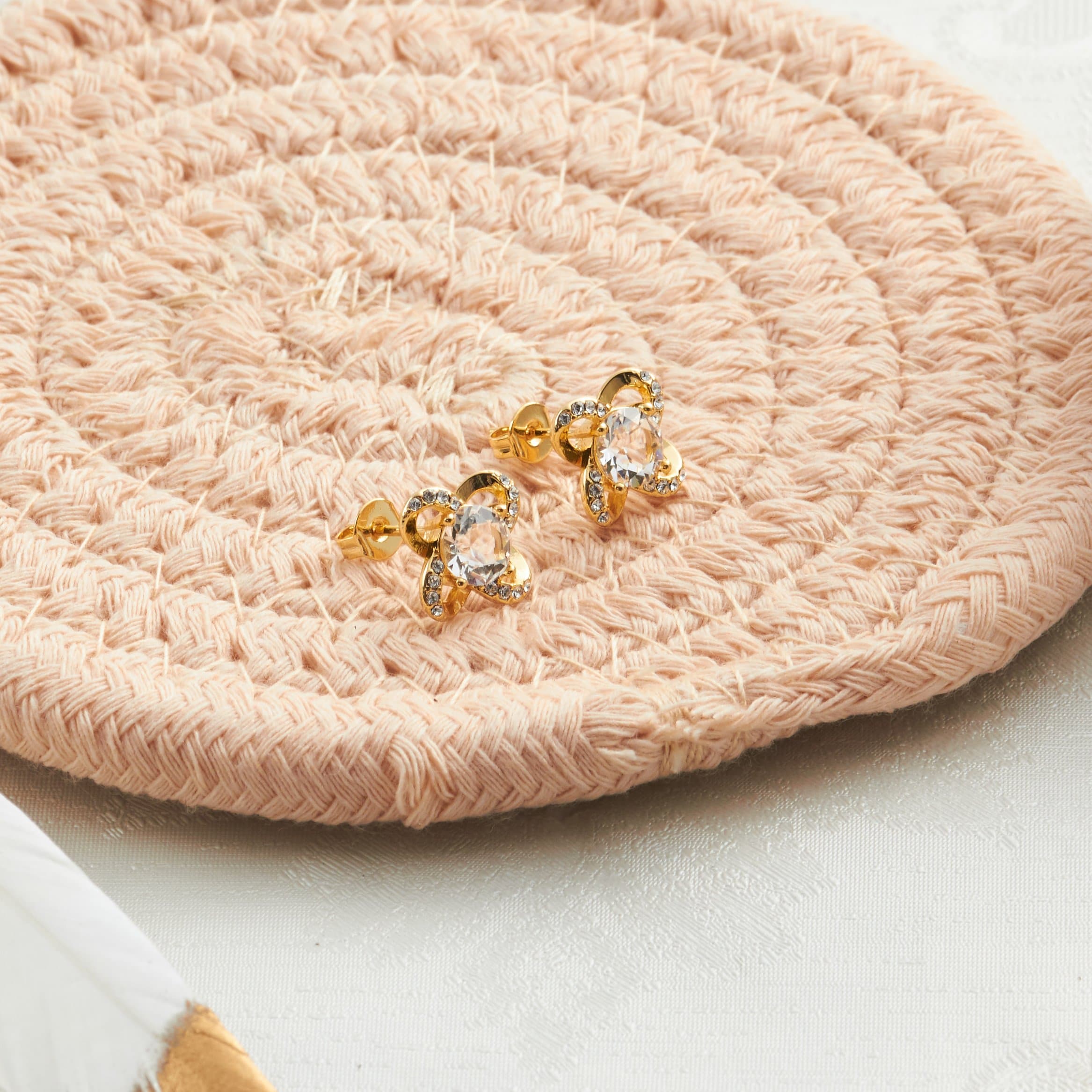 Gold Plated Orbit Earrings Created with Zircondia® Crystals