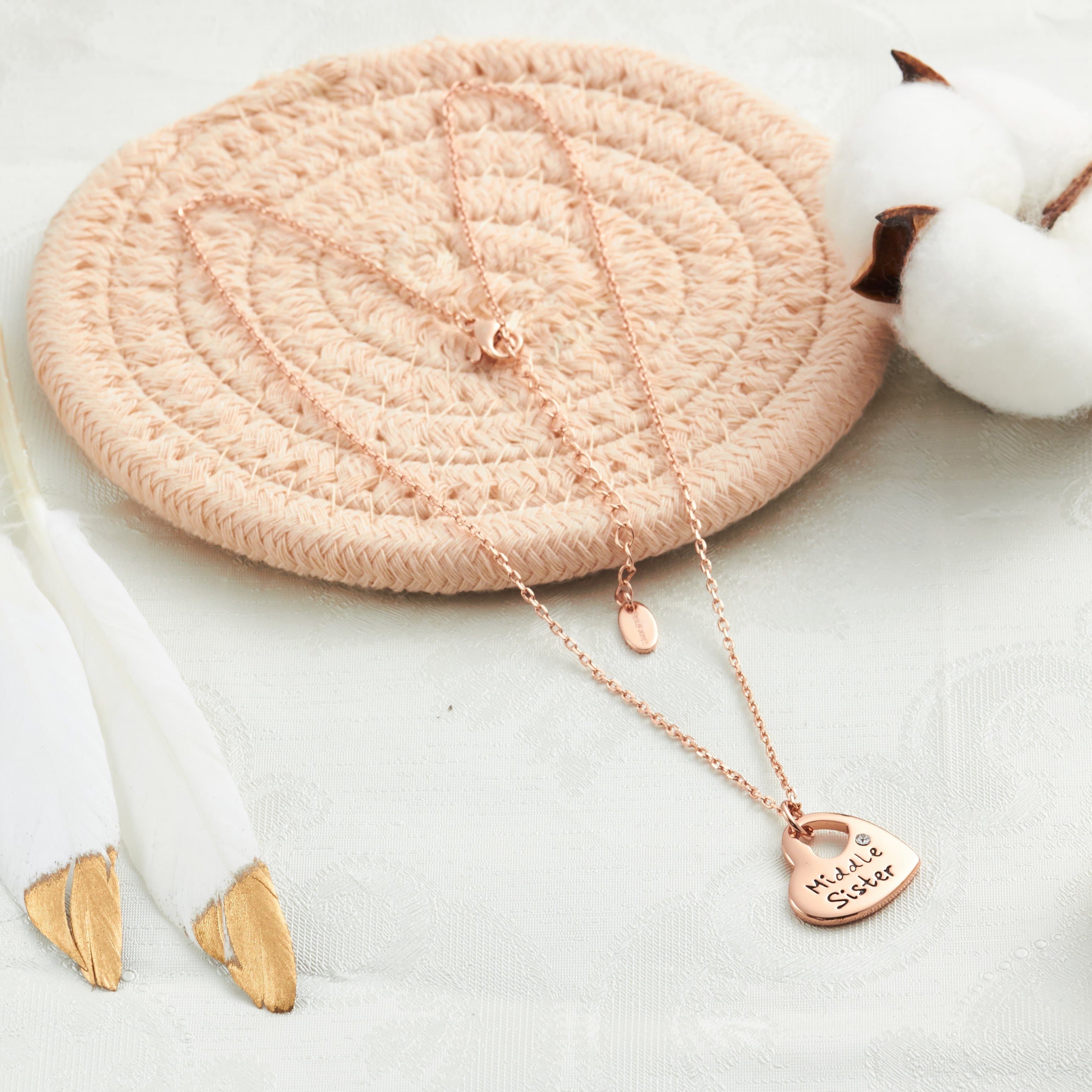 Rose Gold Plated Middle Sister Heart Necklace Created with Zircondia® Crystals