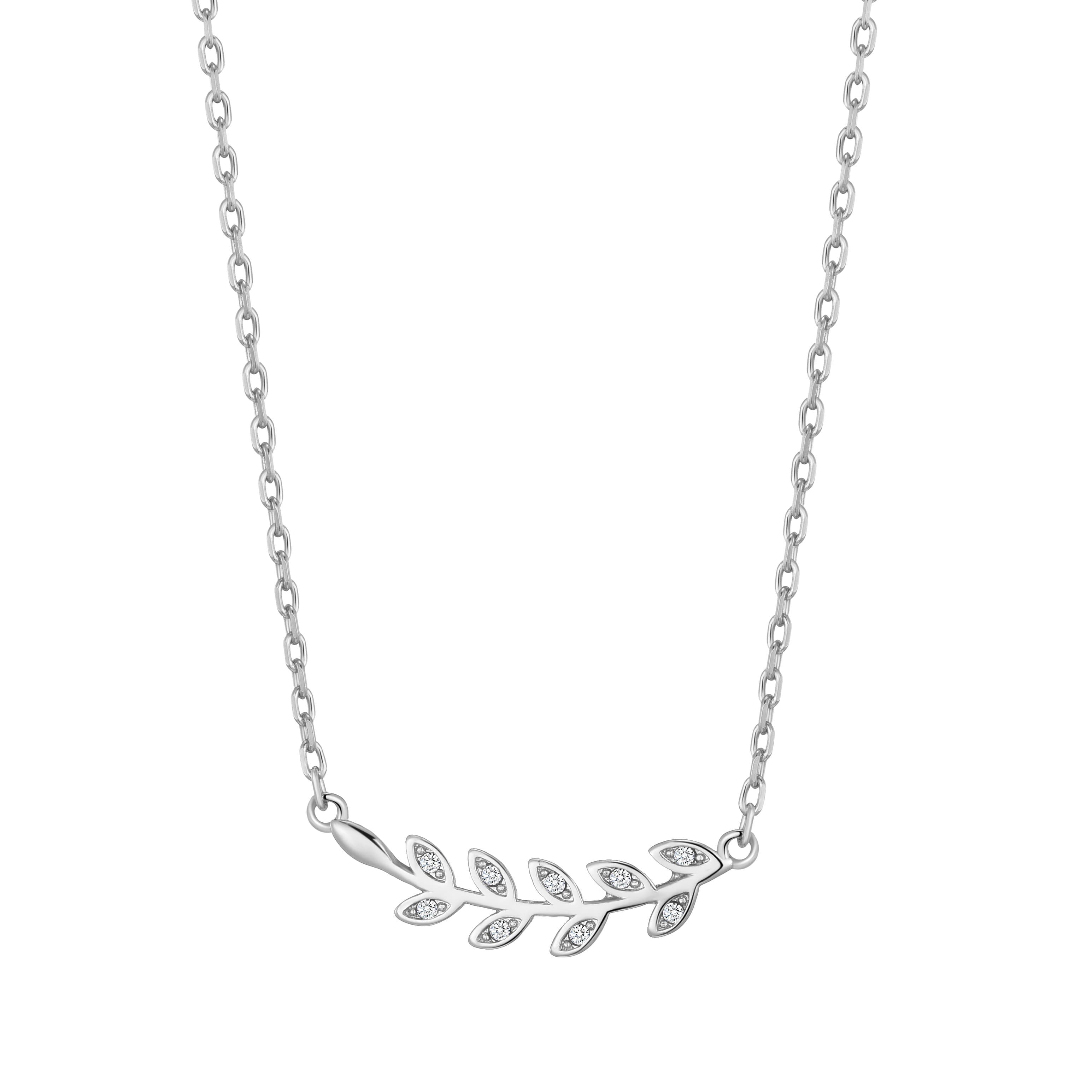 Silver Plated Leaf Necklace Created with Zircondia® Crystals
