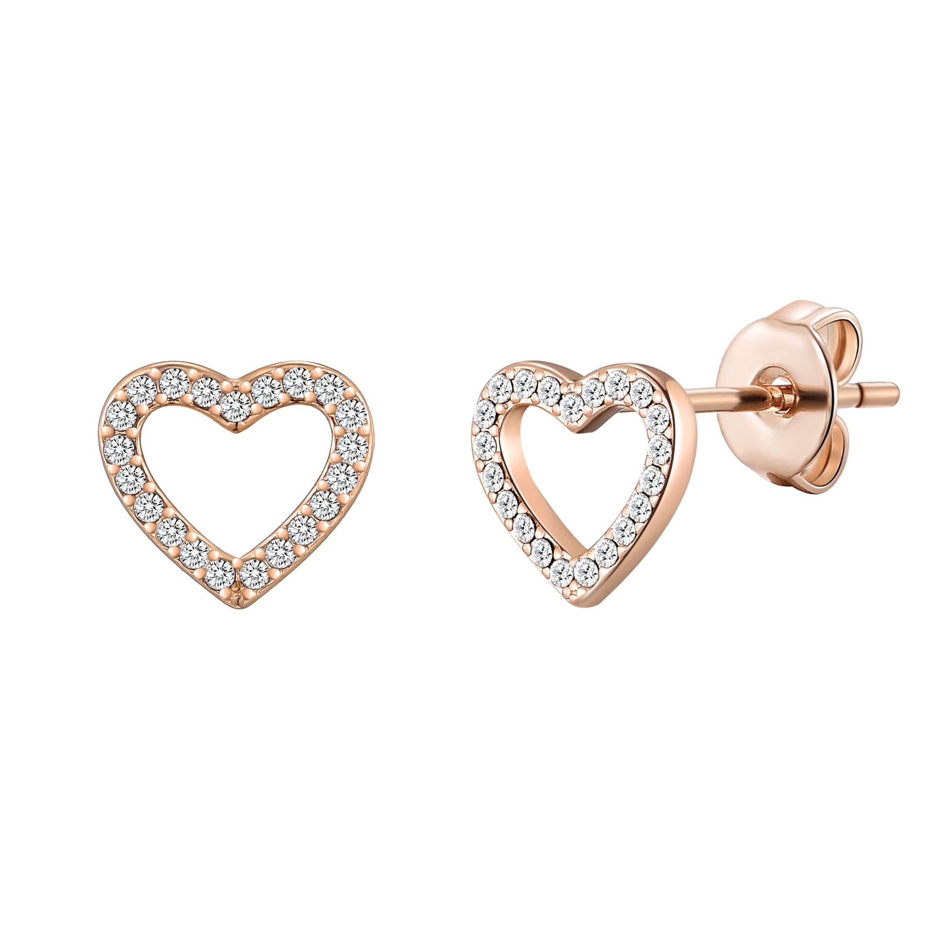 Rose Gold Plated Open Heart Earrings Created with Zircondia® Crystals by Philip Jones Jewellery