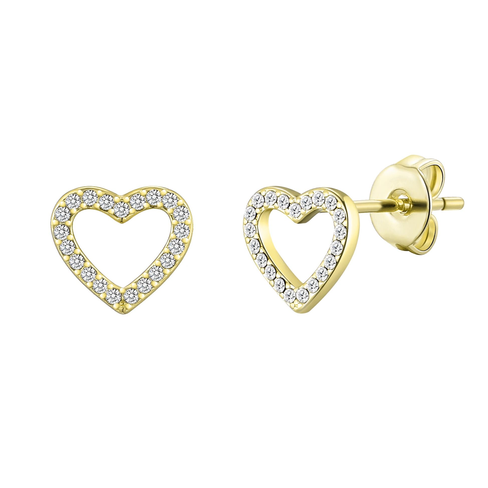 Gold Plated Open Heart Earrings Created with Zircondia® Crystals by Philip Jones Jewellery
