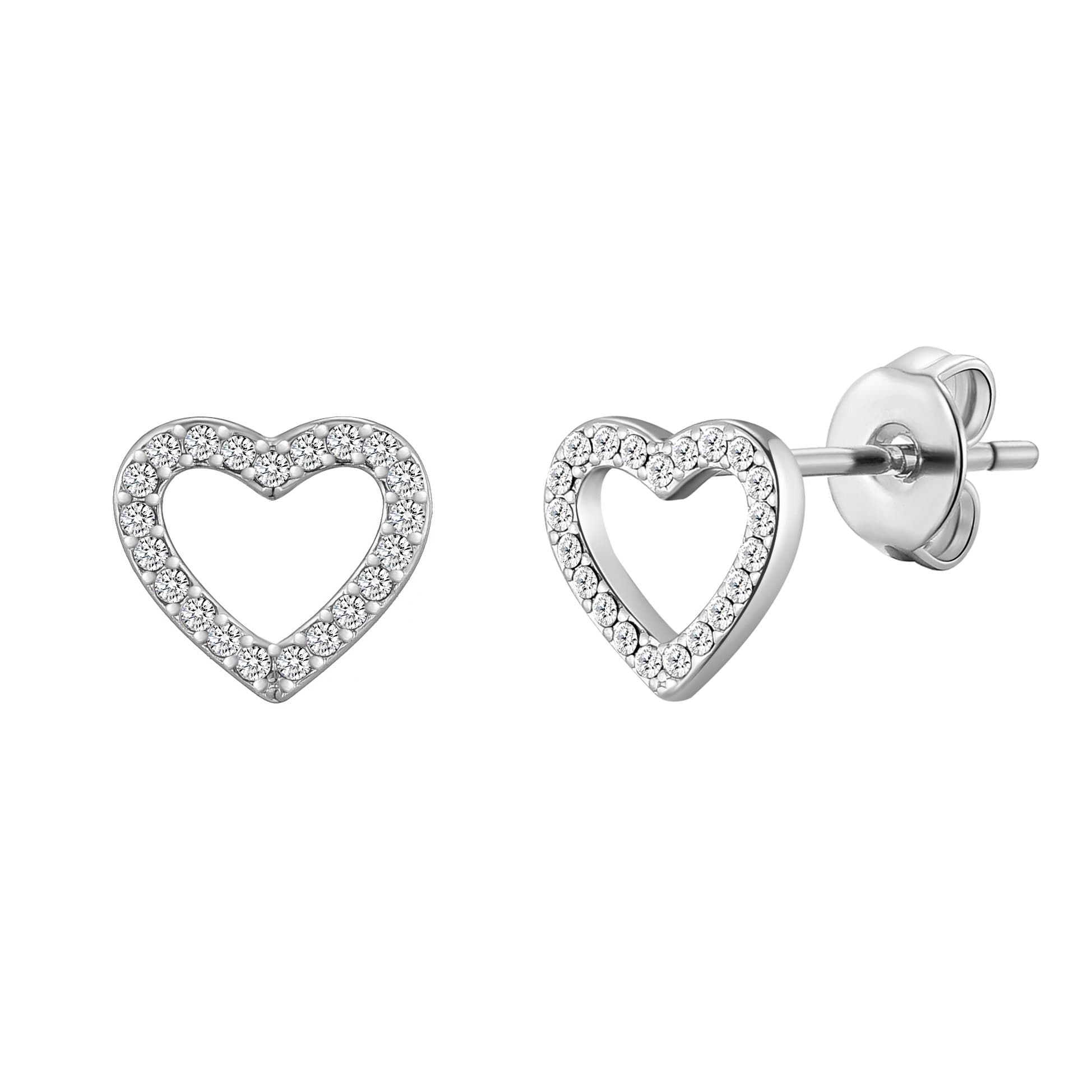 Silver Plated Open Heart Earrings Created with Zircondia® Crystals by Philip Jones Jewellery