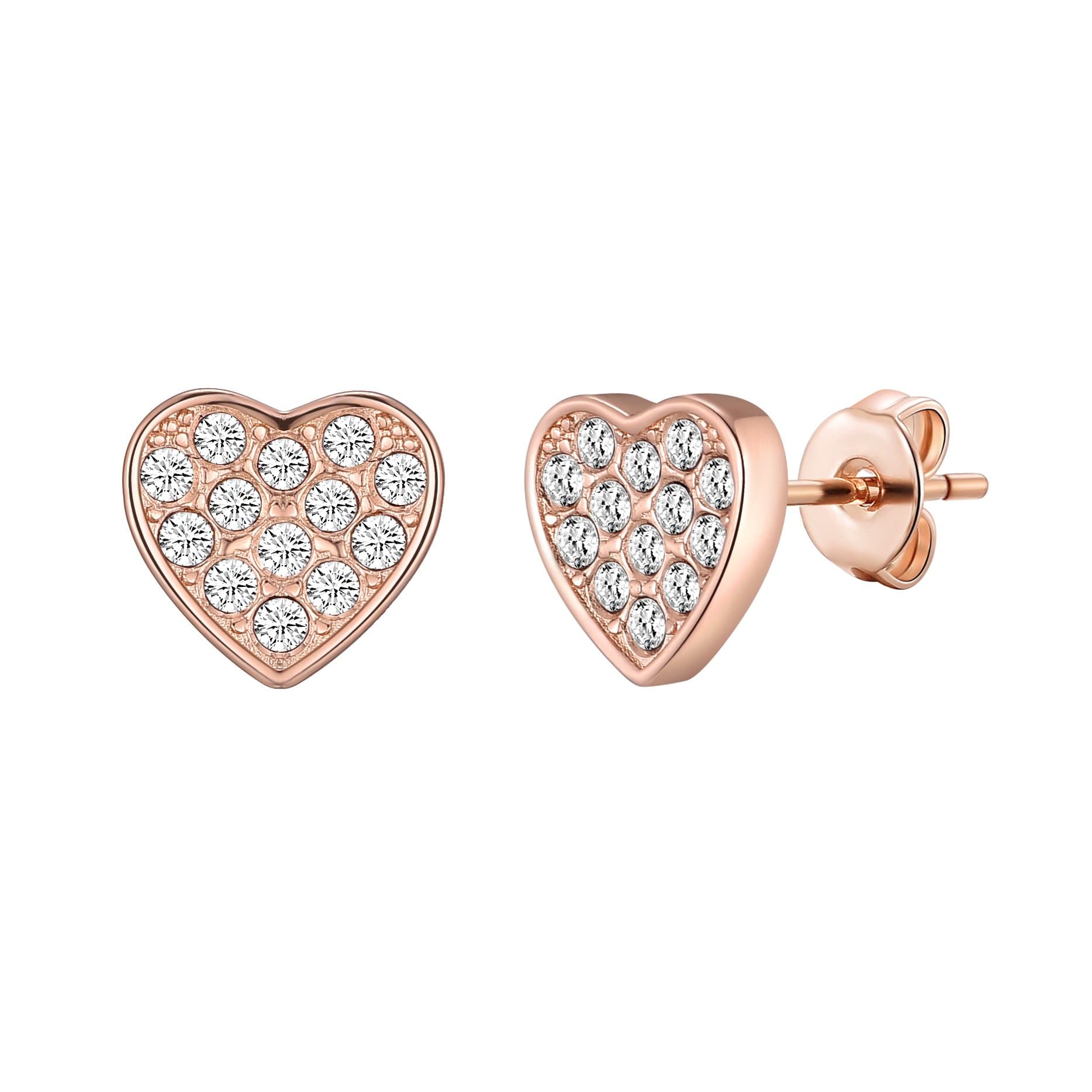 Rose Gold Plated Pave Heart Earrings Created with Zircondia® Crystals by Philip Jones Jewellery