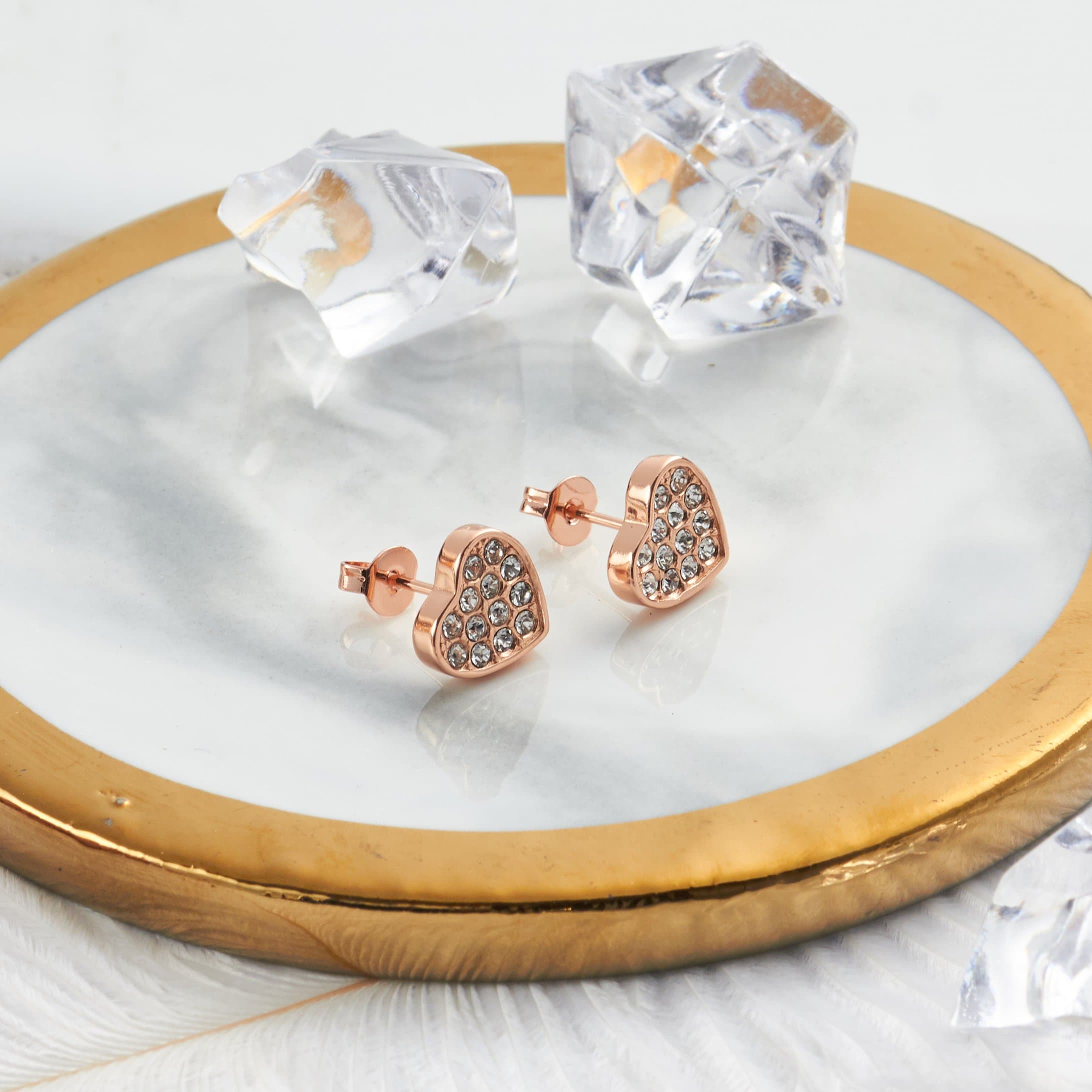 Rose Gold Plated Pave Heart Earrings Created with Zircondia® Crystals