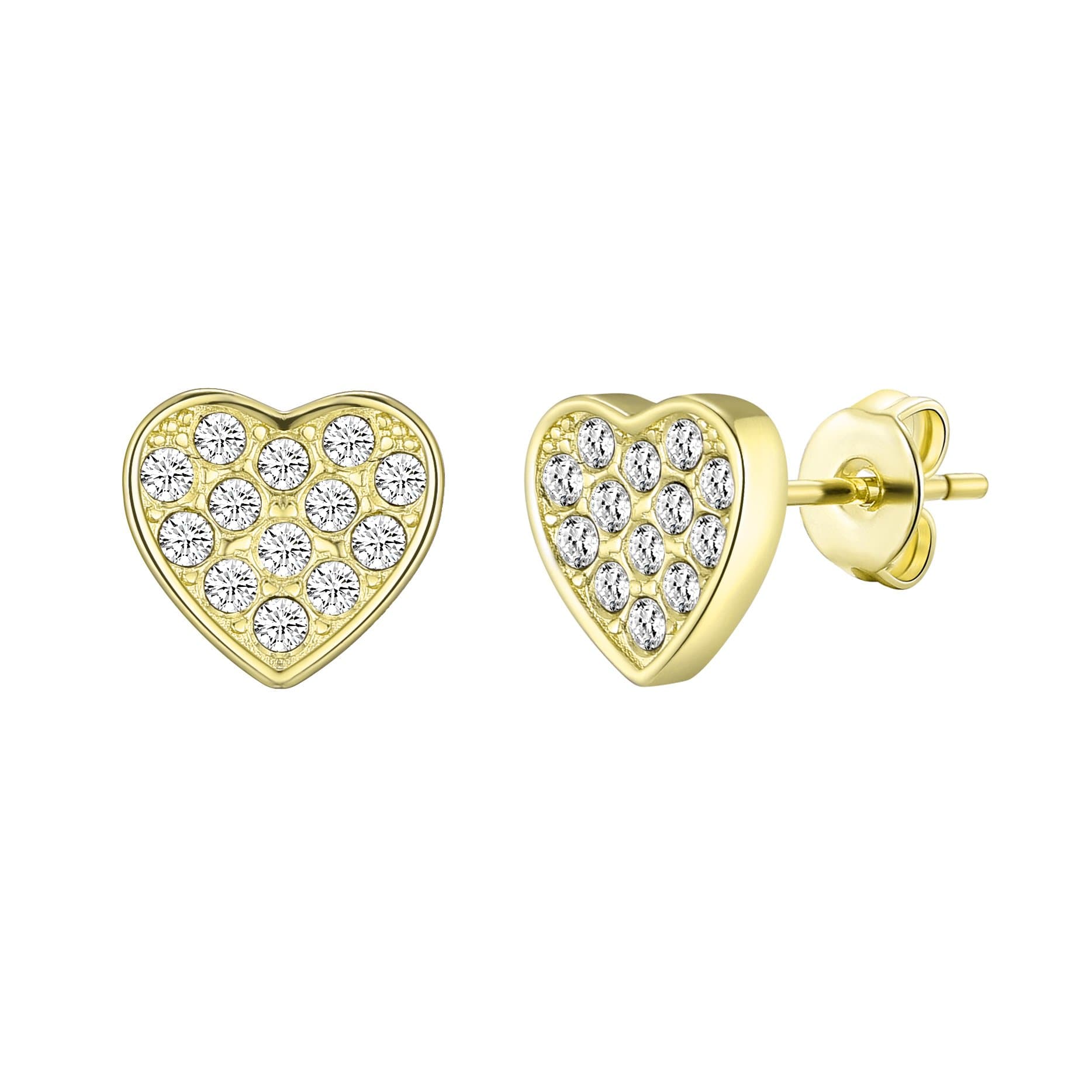 Gold Plated Pave Heart Earrings Created with Zircondia® Crystals by Philip Jones Jewellery