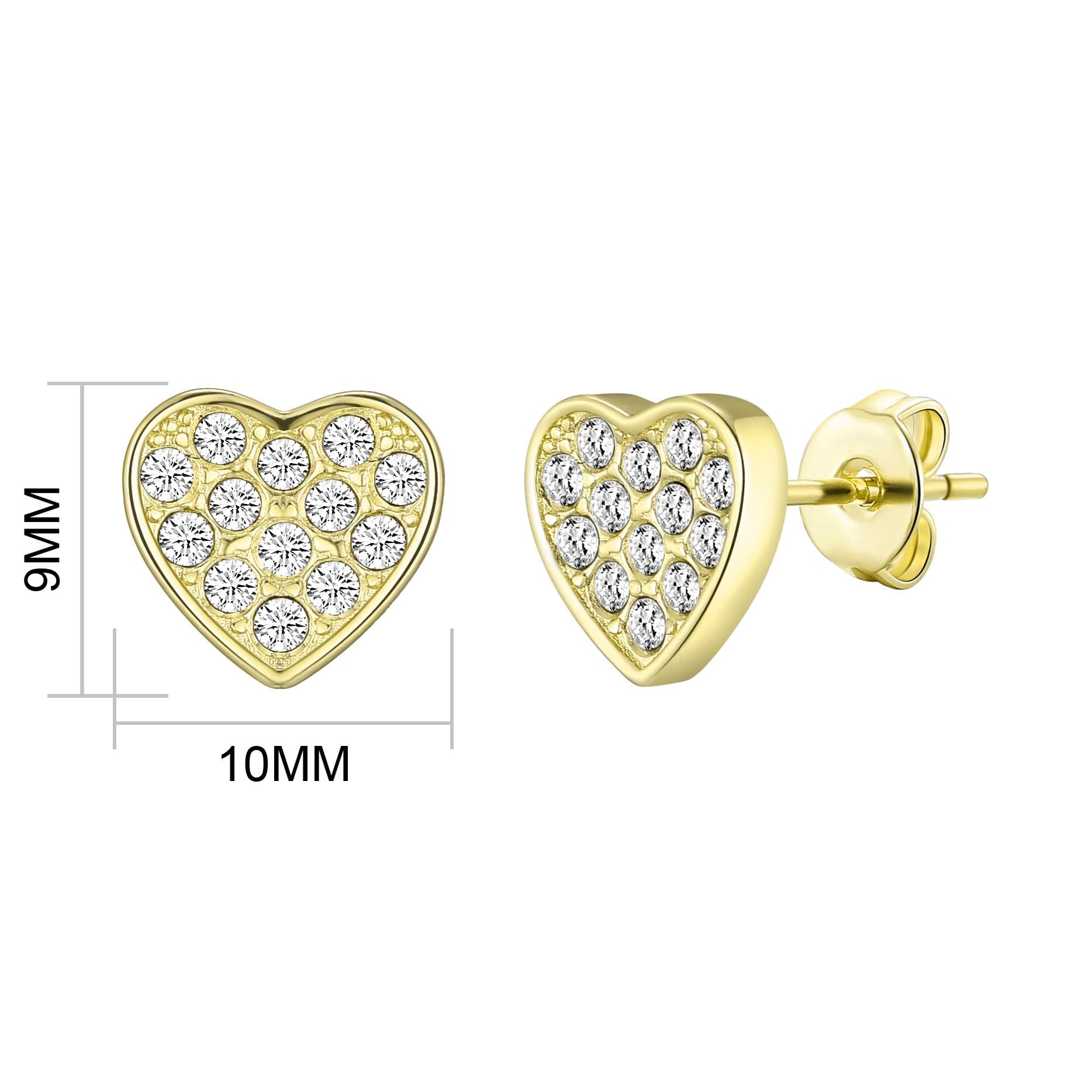 Gold Plated Pave Heart Earrings Created with Zircondia® Crystals