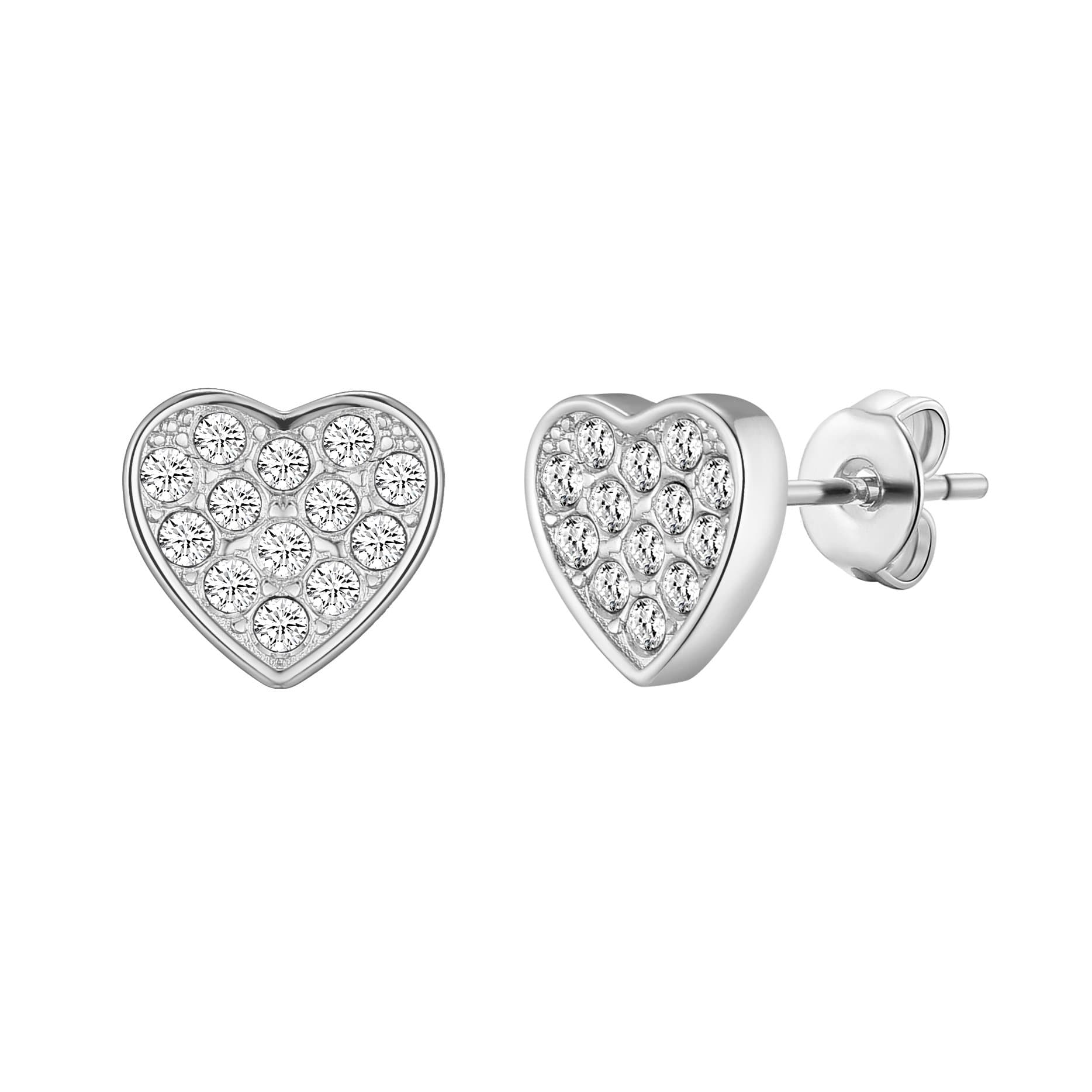 Silver Plated Pave Heart Earrings Created with Zircondia® Crystals by Philip Jones Jewellery