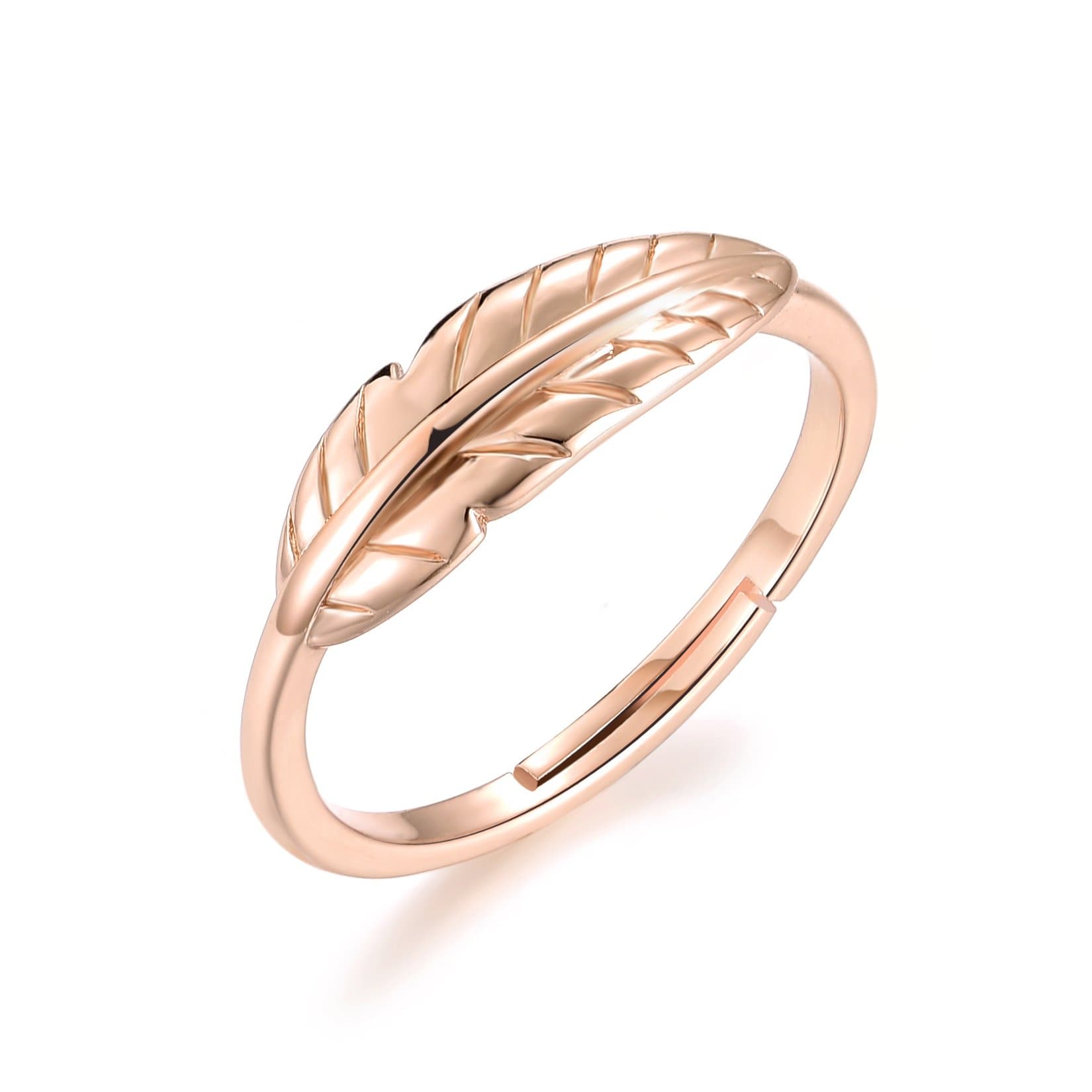 Rose Gold Plated Adjustable Feather Ring by Philip Jones Jewellery