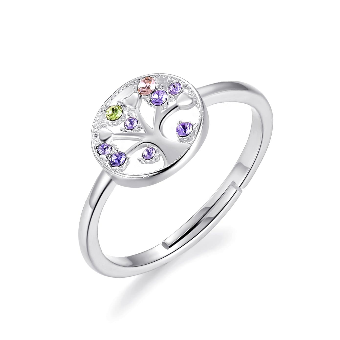 Silver Plated Chakra Tree of Life Ring Created with Zircondia® Crystals by Philip Jones Jewellery