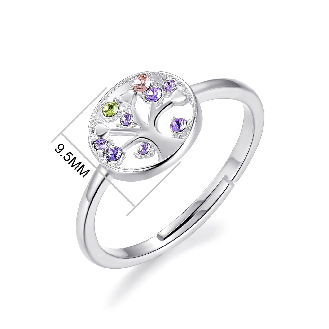 Silver Plated Chakra Tree of Life Ring Created with Zircondia® Crystals