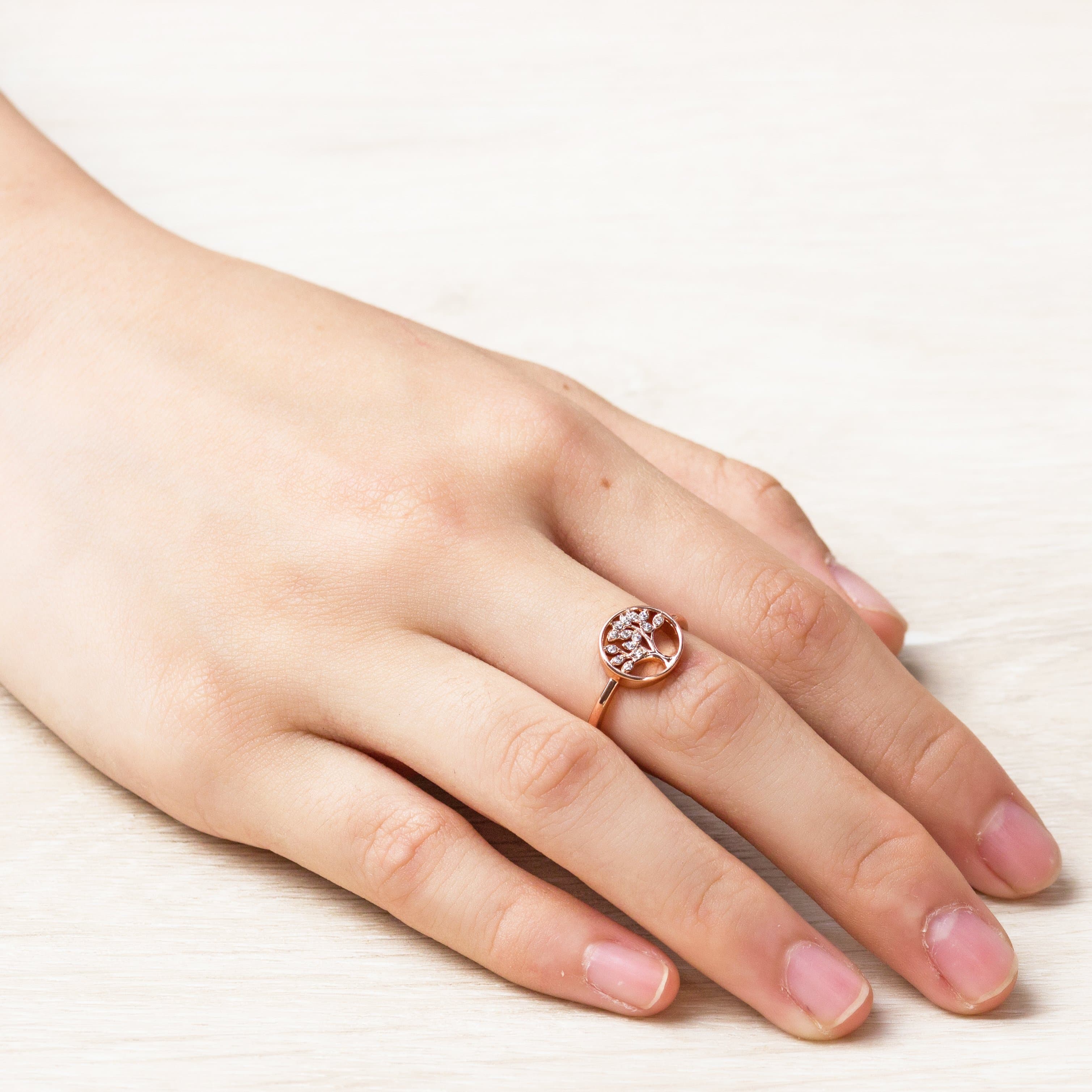Rose Gold Plated Tree of Life Ring Created with Zircondia® Crystals