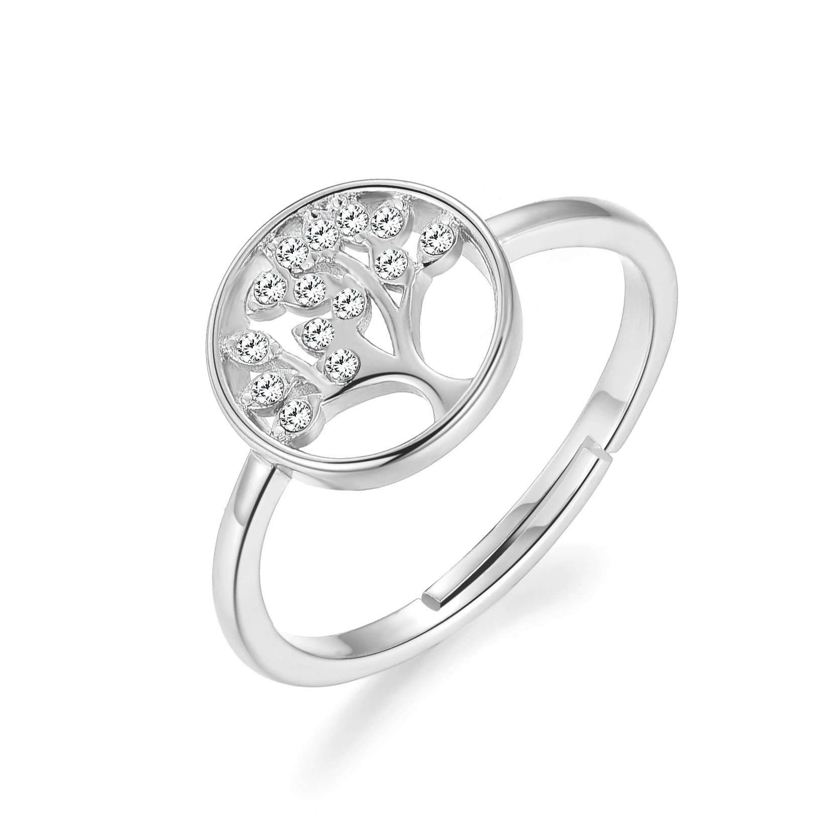 Silver Plated Tree of Life Ring Created with Zircondia® Crystals by Philip Jones Jewellery