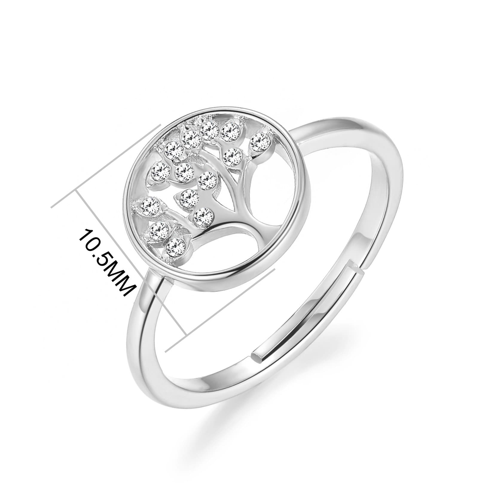 Silver Plated Tree of Life Ring Created with Zircondia® Crystals