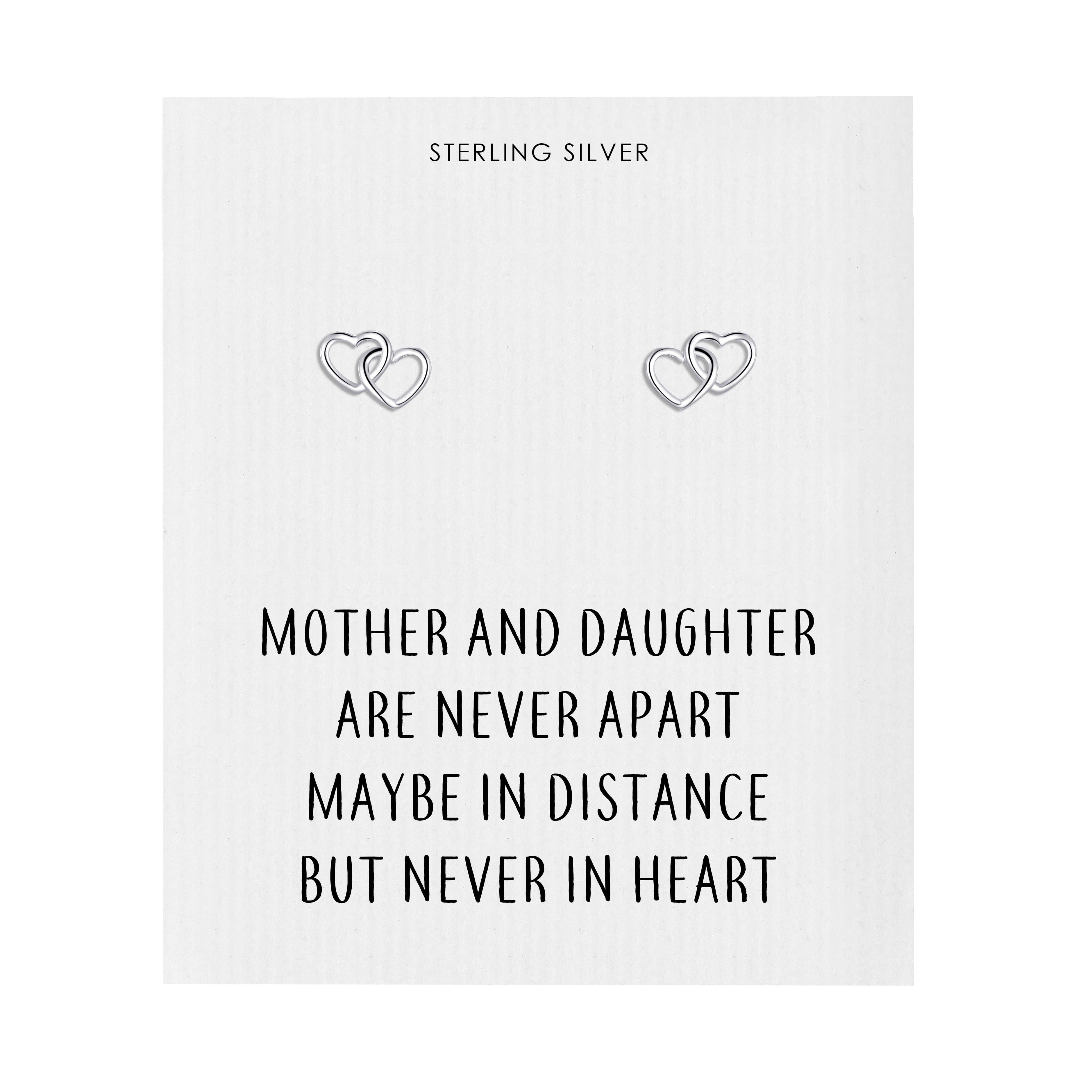 Sterling Silver Mother and Daughter Quote Heart Link Earrings by Philip Jones Jewellery
