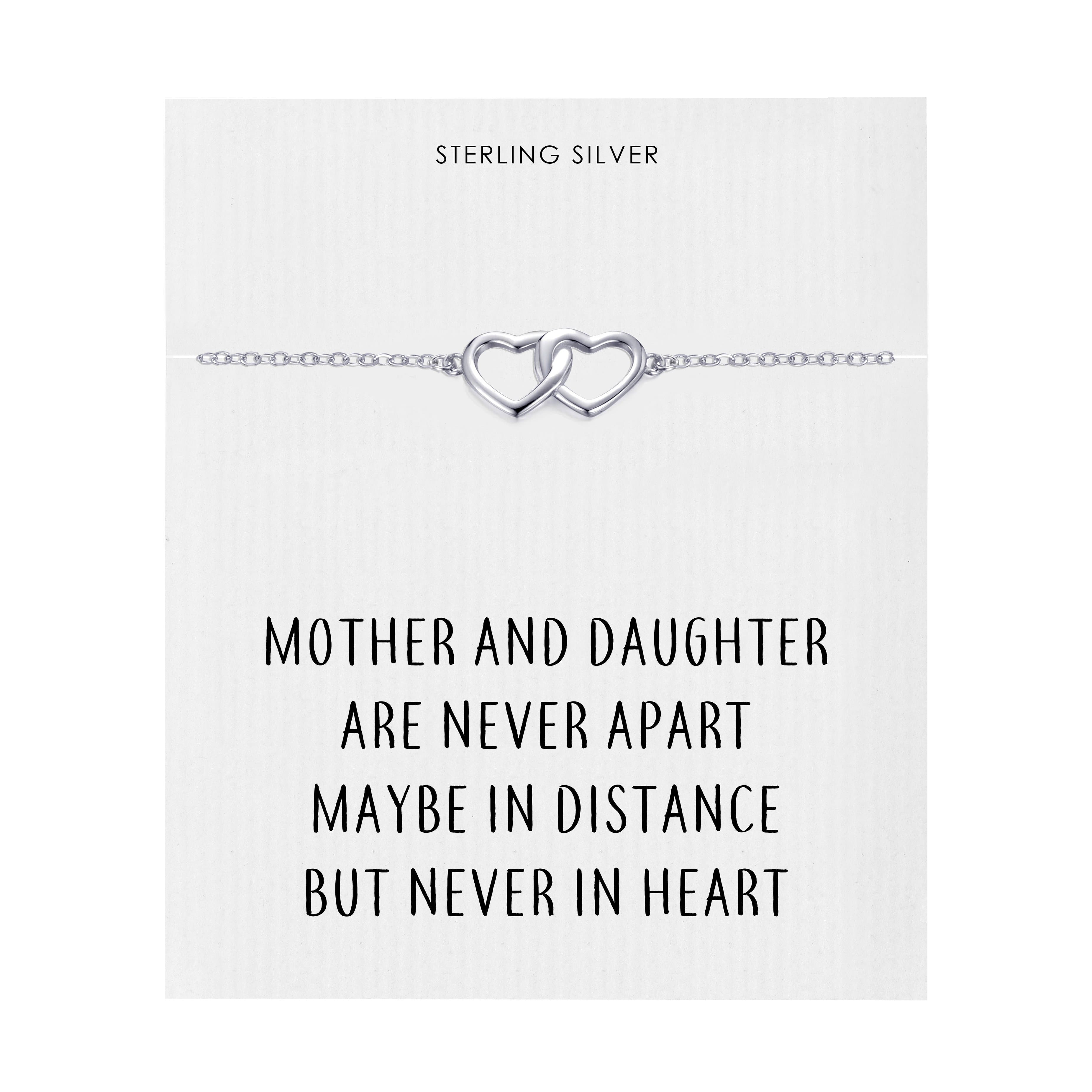 Sterling Silver Mother and Daughter Quote Heart Link Bracelet by Philip Jones Jewellery